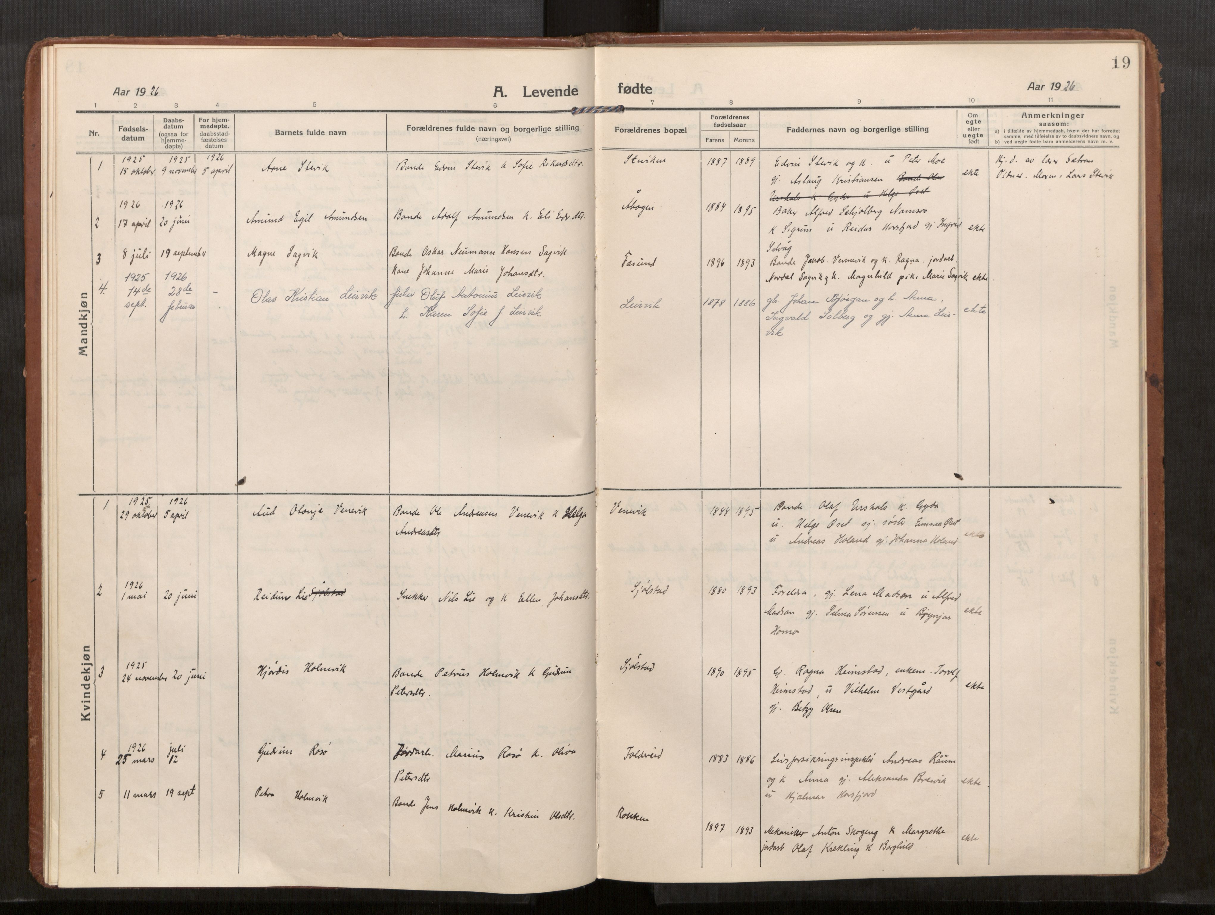 Kolvereid sokneprestkontor, SAT/A-1171/H/Ha/Haa/L0002: Parish register (official) no. 2, 1914-1926, p. 19