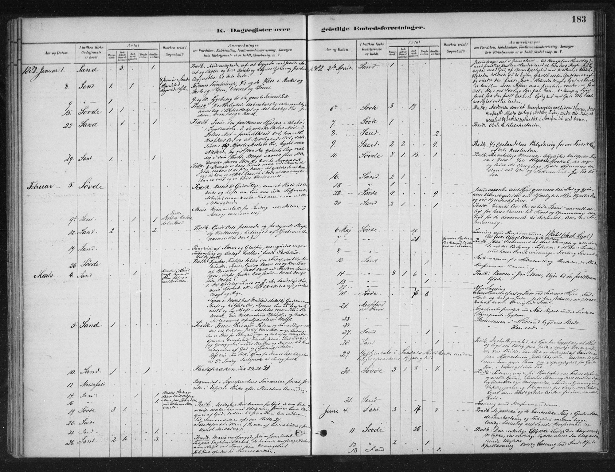 Sand sokneprestkontor, AV/SAST-A-101848/01/III/L0005: Parish register (official) no. A 5, 1880-1898, p. 183