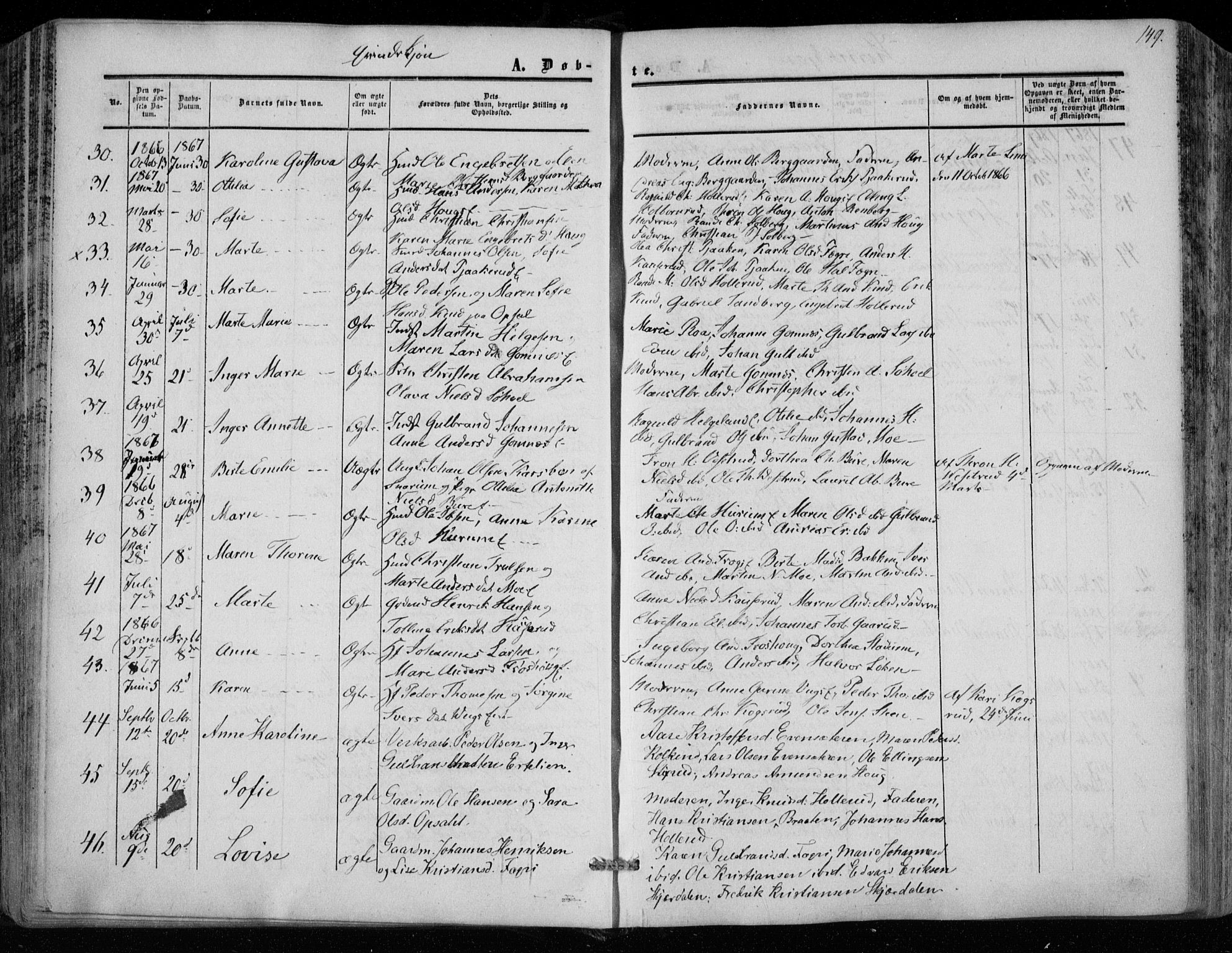 Hole kirkebøker, SAKO/A-228/F/Fa/L0006: Parish register (official) no. I 6, 1852-1872, p. 149