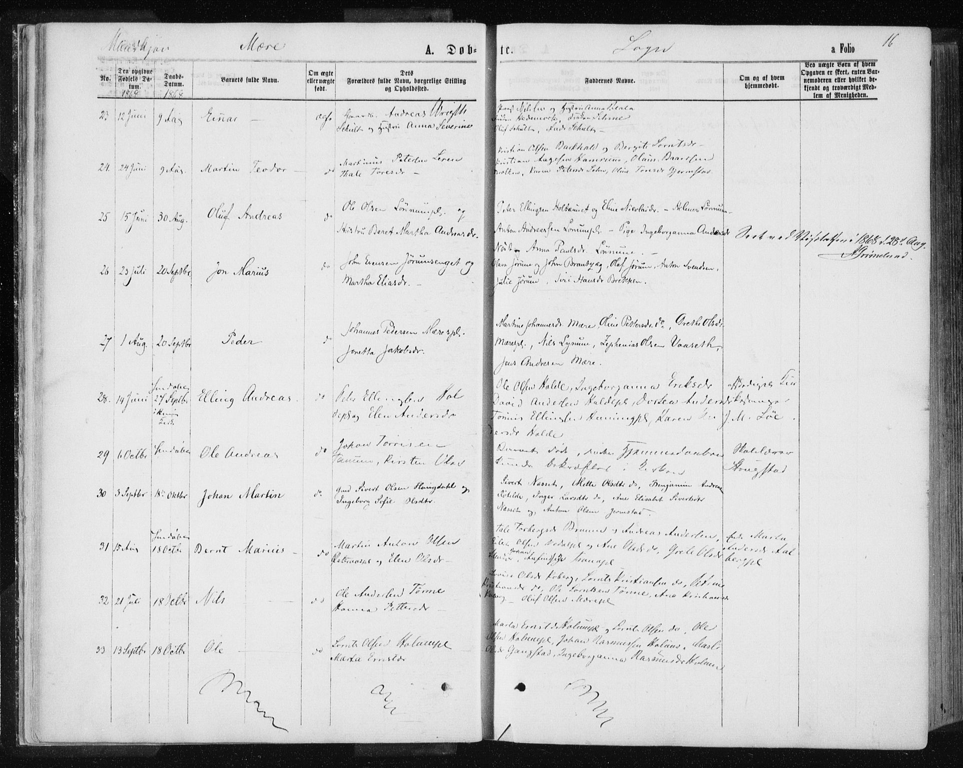 Ministerialprotokoller, klokkerbøker og fødselsregistre - Nord-Trøndelag, SAT/A-1458/735/L0345: Parish register (official) no. 735A08 /1, 1863-1872, p. 16