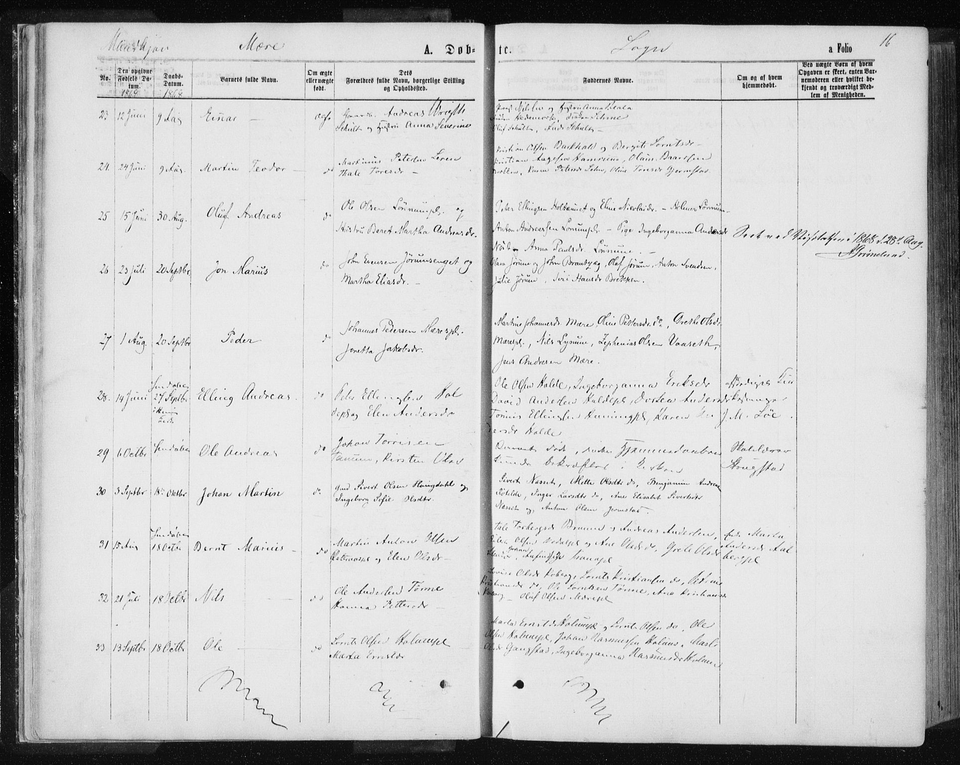 Ministerialprotokoller, klokkerbøker og fødselsregistre - Nord-Trøndelag, AV/SAT-A-1458/735/L0345: Parish register (official) no. 735A08 /1, 1863-1872, p. 16