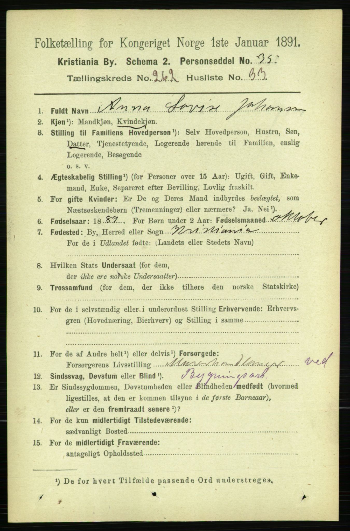 RA, 1891 census for 0301 Kristiania, 1891, p. 159605