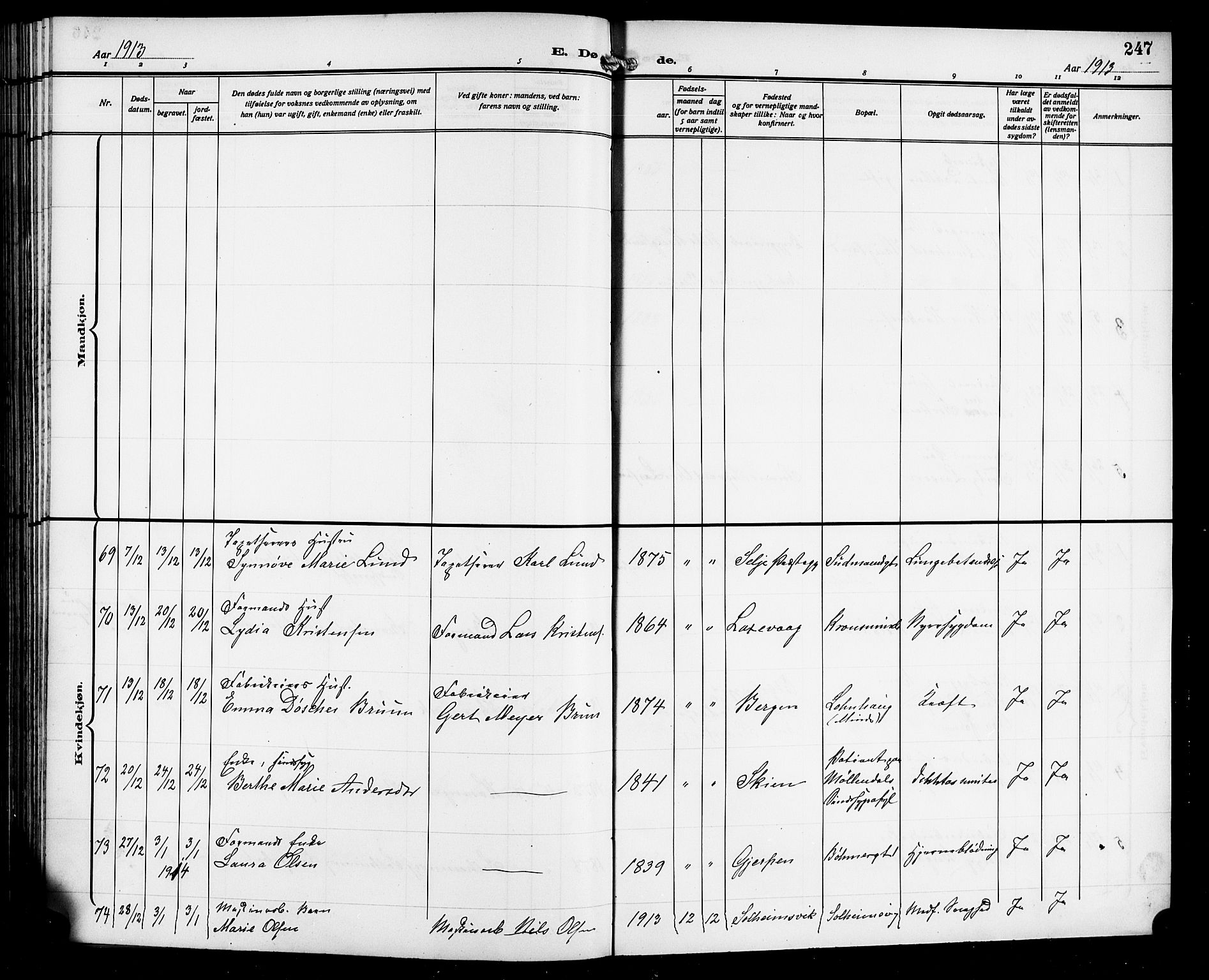 Årstad Sokneprestembete, SAB/A-79301/H/Hab/L0018: Parish register (copy) no. C 1, 1902-1919, p. 247