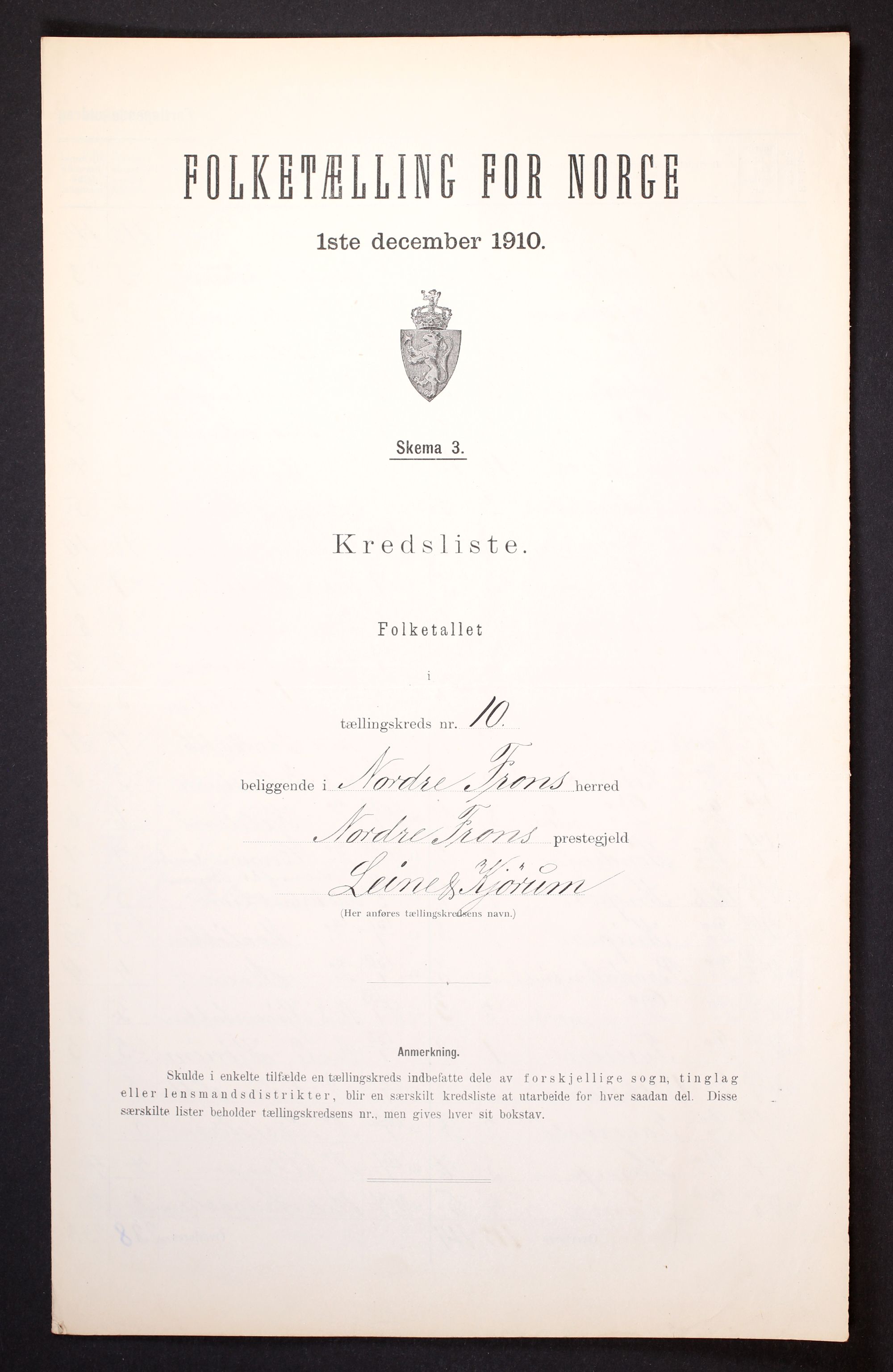 RA, 1910 census for Nord-Fron, 1910, p. 31