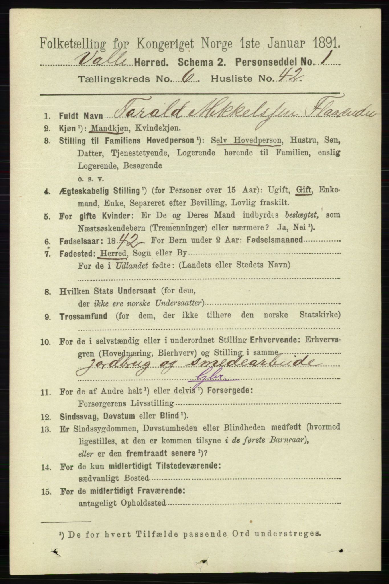 RA, 1891 census for 0940 Valle, 1891, p. 1918