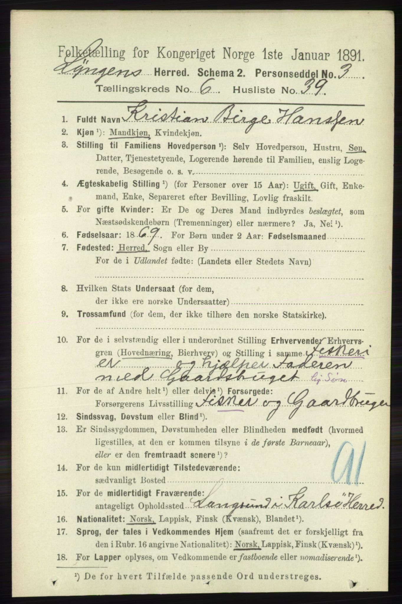 RA, 1891 census for 1938 Lyngen, 1891, p. 5540