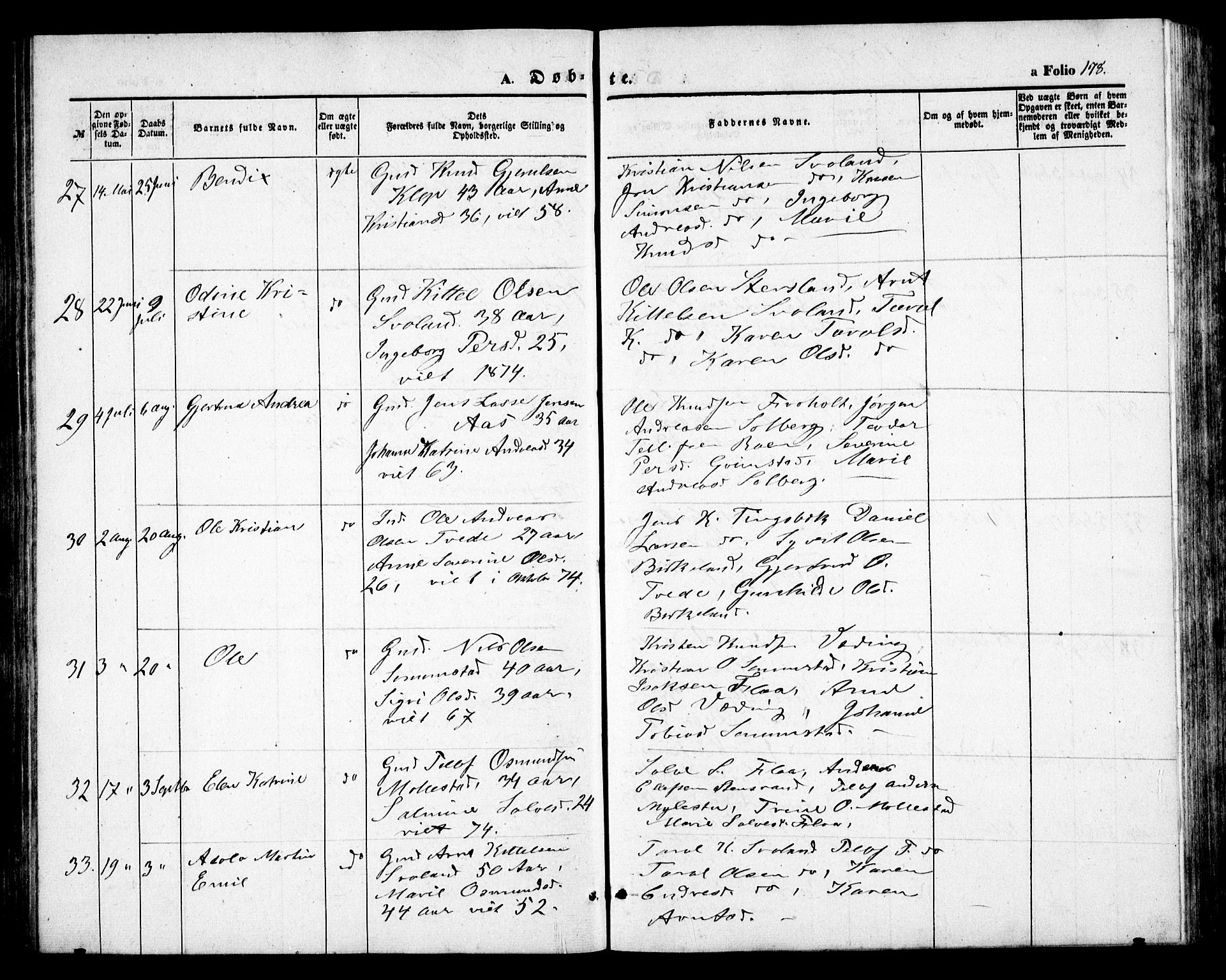 Birkenes sokneprestkontor, AV/SAK-1111-0004/F/Fb/L0002: Parish register (copy) no. B 2, 1849-1876, p. 178