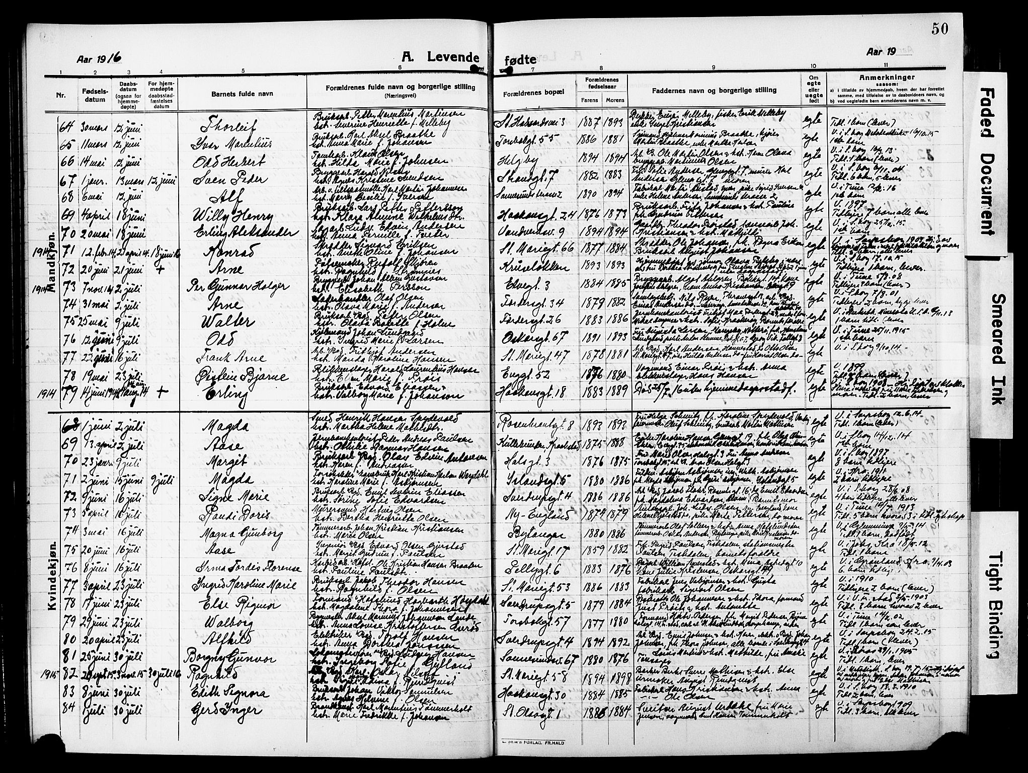 Sarpsborg prestekontor Kirkebøker, AV/SAO-A-2006/G/Ga/L0002: Parish register (copy) no. 2, 1912-1931, p. 50