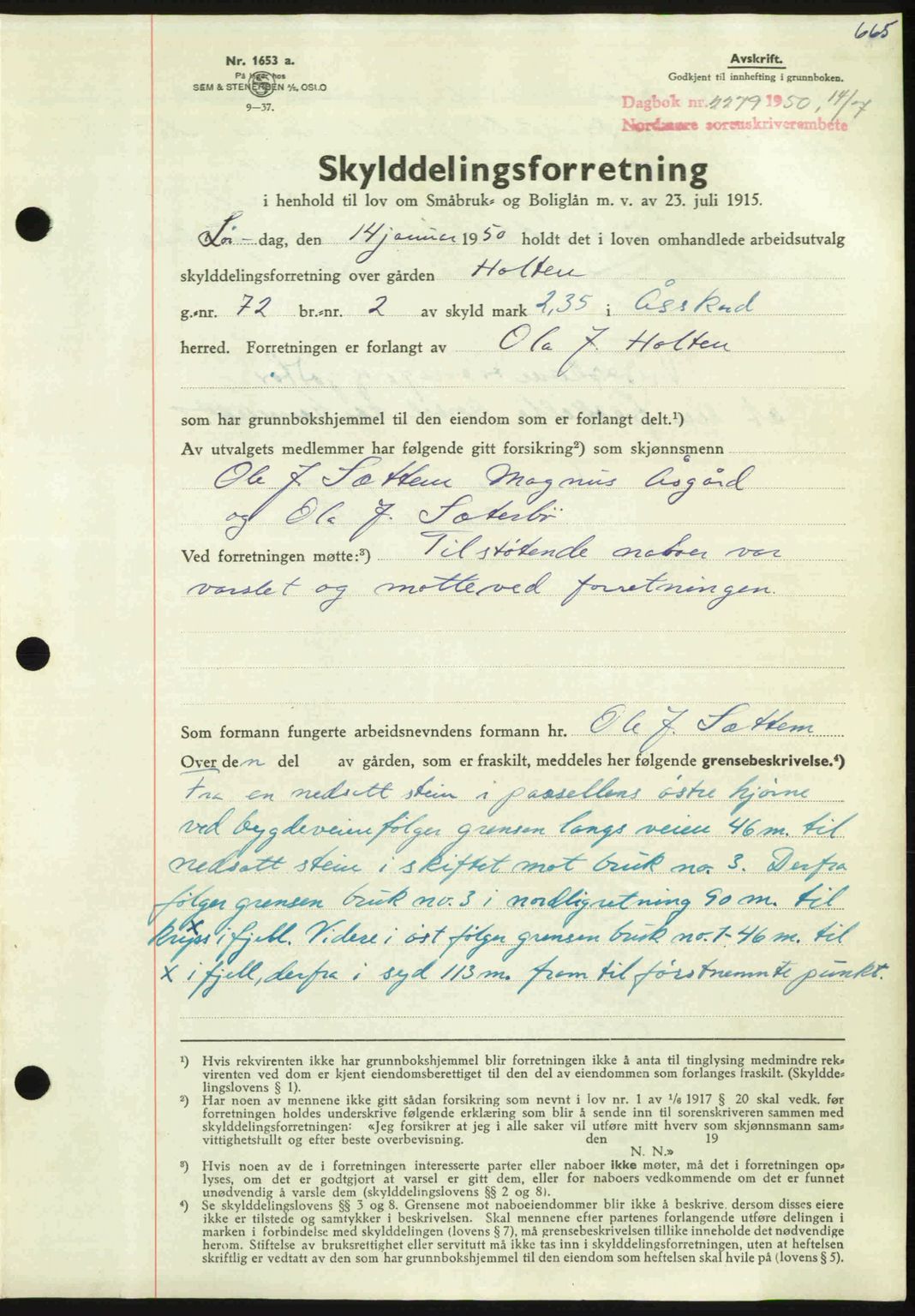 Nordmøre sorenskriveri, AV/SAT-A-4132/1/2/2Ca: Mortgage book no. A115, 1950-1950, Diary no: : 2279/1950