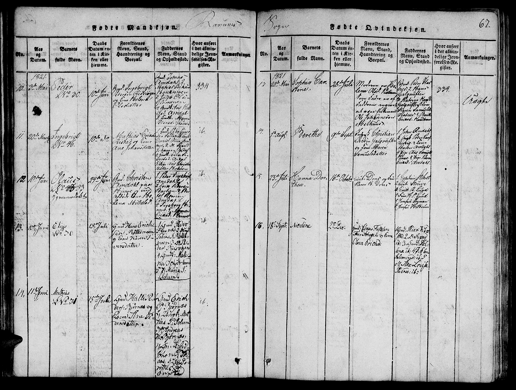 Ministerialprotokoller, klokkerbøker og fødselsregistre - Nord-Trøndelag, SAT/A-1458/764/L0546: Parish register (official) no. 764A06 /1, 1816-1823, p. 67