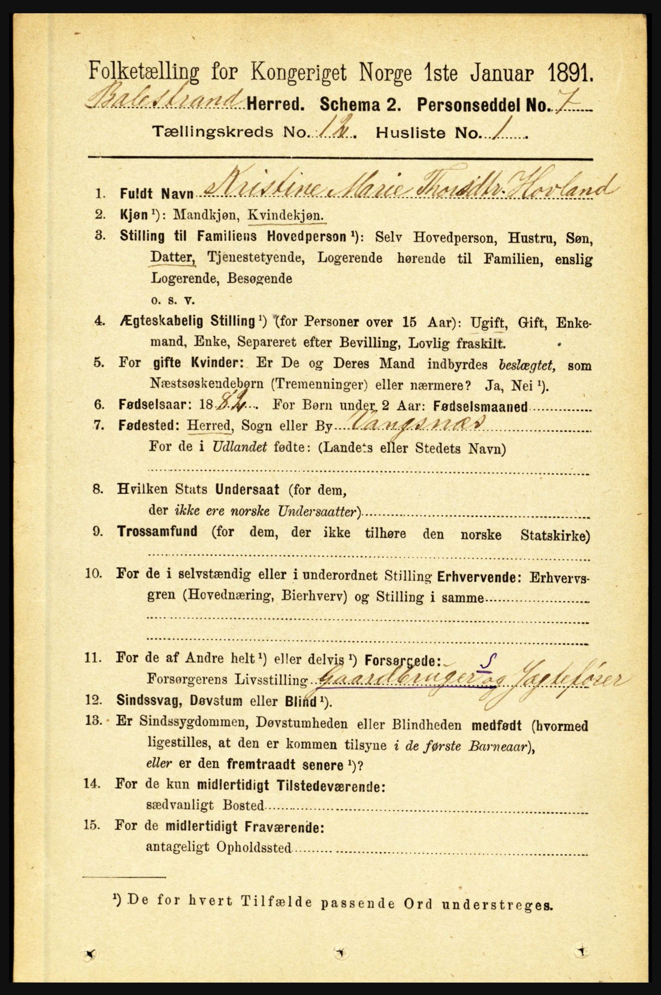 RA, 1891 census for 1418 Balestrand, 1891, p. 2789