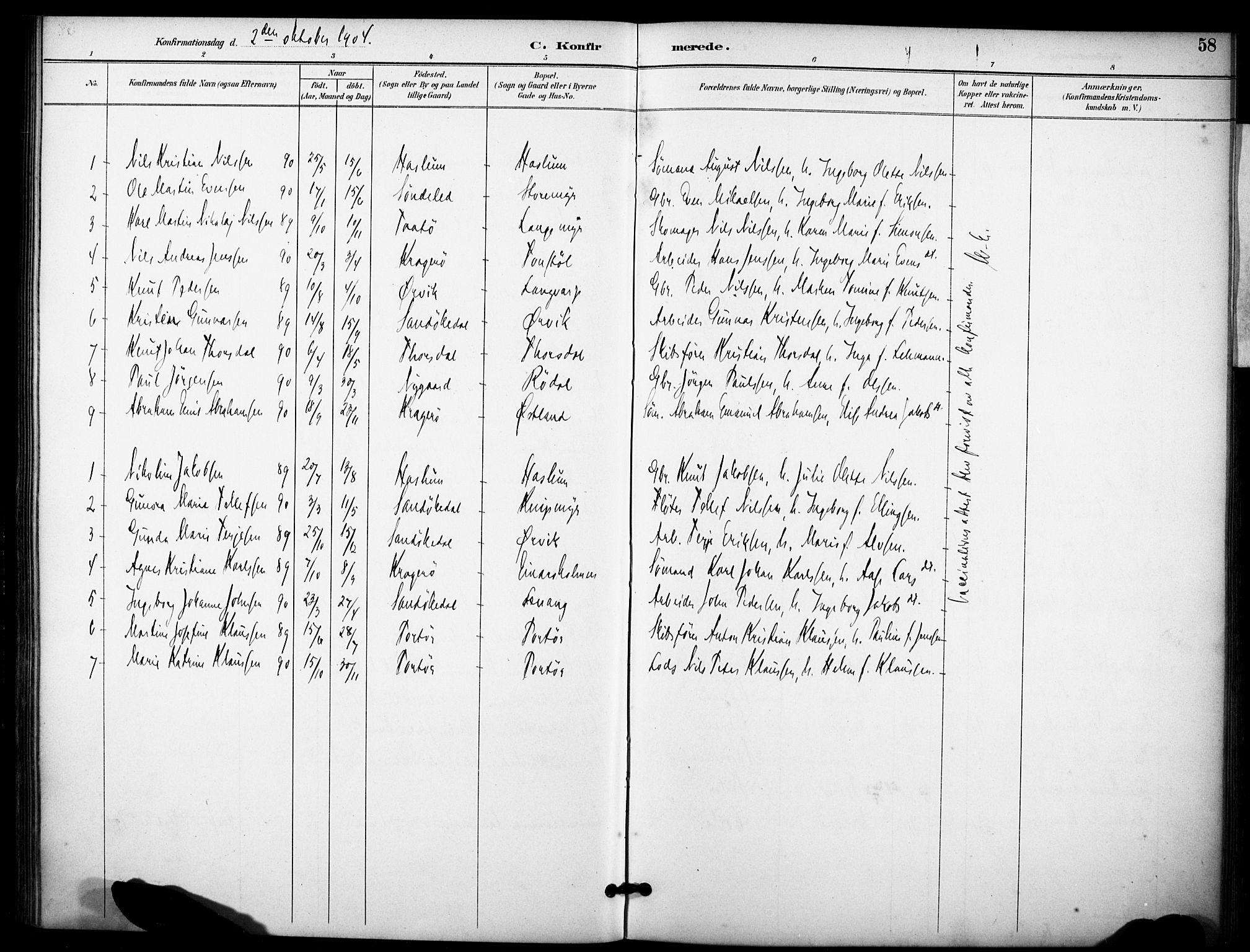 Skåtøy kirkebøker, AV/SAKO-A-304/F/Fb/L0001: Parish register (official) no. II 1, 1892-1916, p. 58