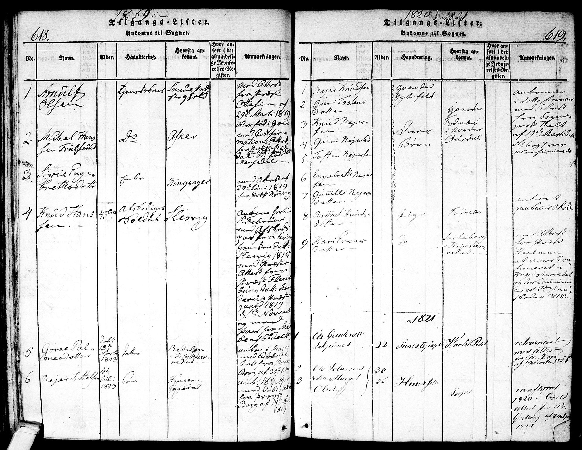 Nes kirkebøker, SAKO/A-236/F/Fa/L0007: Parish register (official) no. 7, 1815-1823, p. 618-619