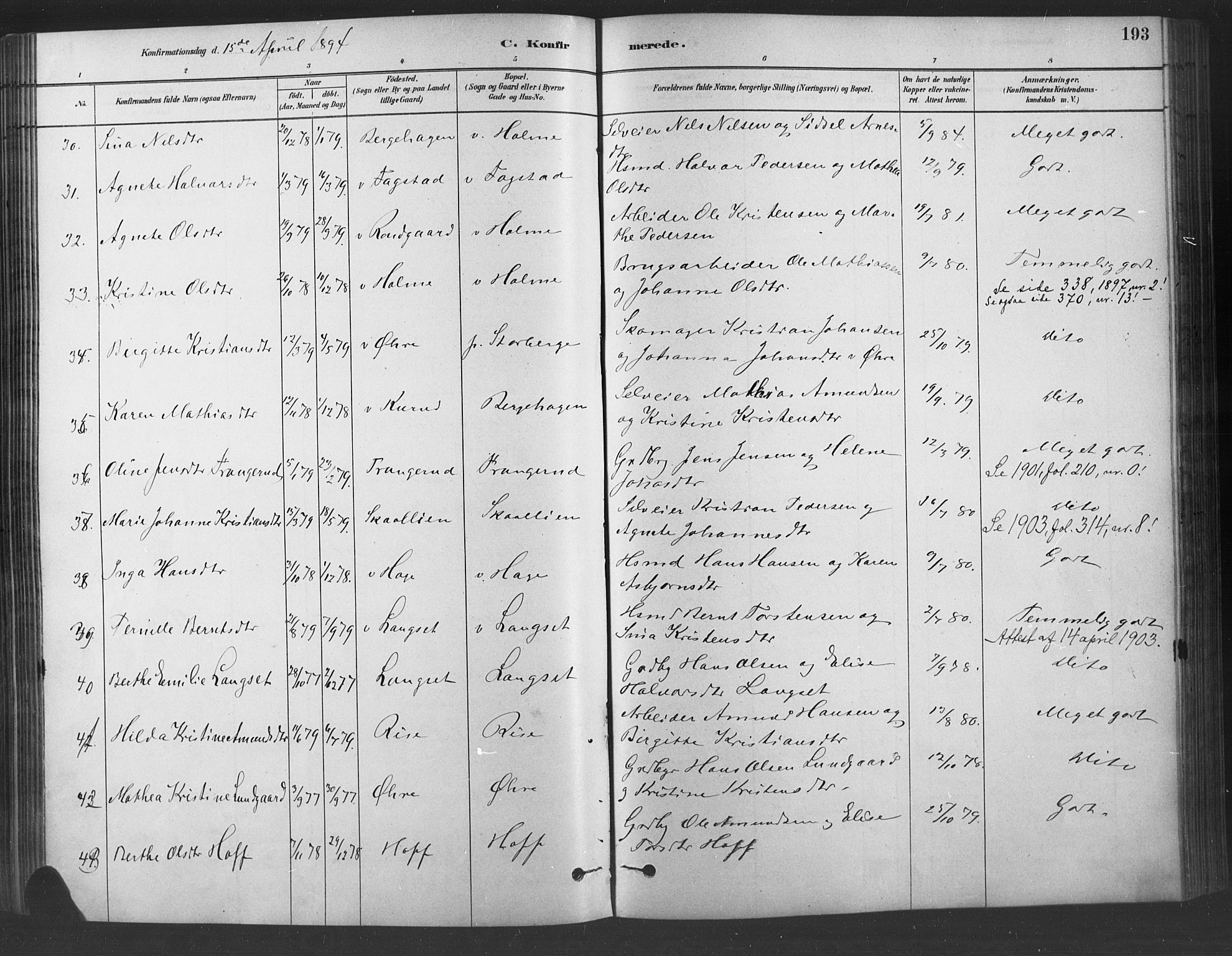 Fåberg prestekontor, SAH/PREST-086/H/Ha/Haa/L0009: Parish register (official) no. 9, 1879-1898, p. 193