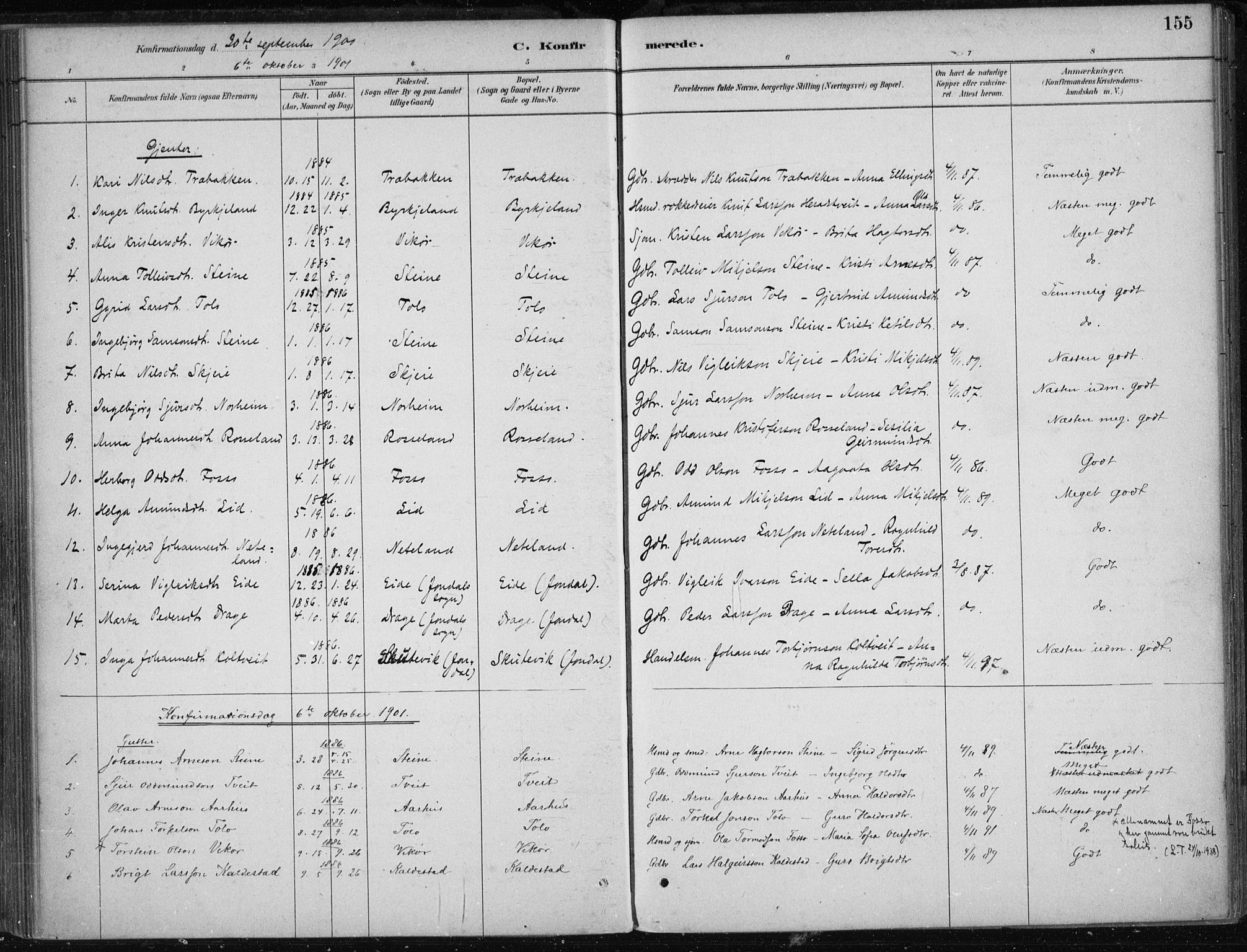 Kvam sokneprestembete, SAB/A-76201/H/Haa: Parish register (official) no. B  1, 1880-1908, p. 155