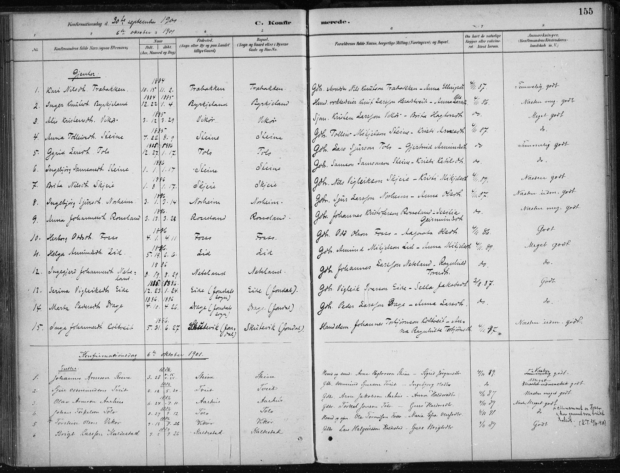 Kvam sokneprestembete, AV/SAB-A-76201/H/Haa: Parish register (official) no. B  1, 1880-1908, p. 155