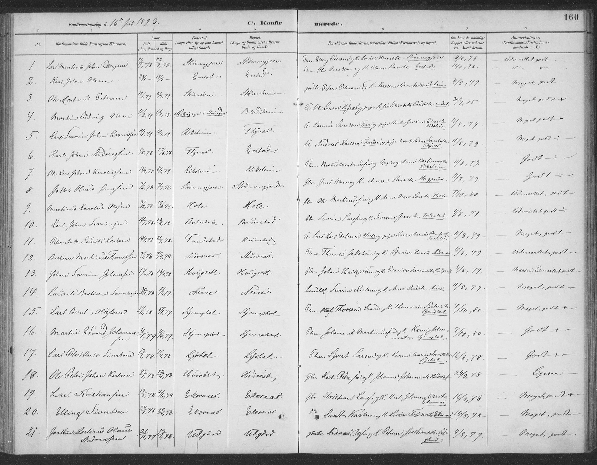 Ministerialprotokoller, klokkerbøker og fødselsregistre - Møre og Romsdal, SAT/A-1454/523/L0335: Parish register (official) no. 523A02, 1891-1911, p. 160