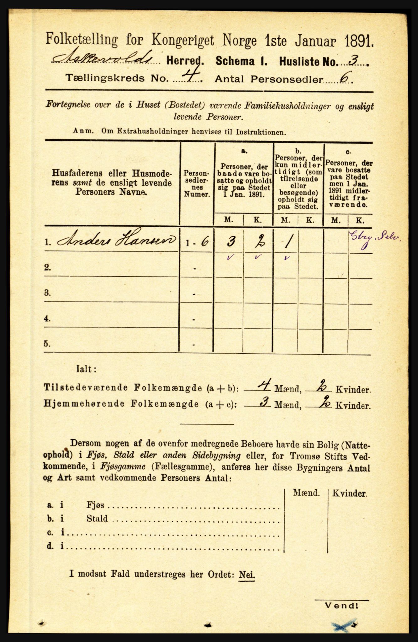 RA, 1891 census for 1428 Askvoll, 1891, p. 1191