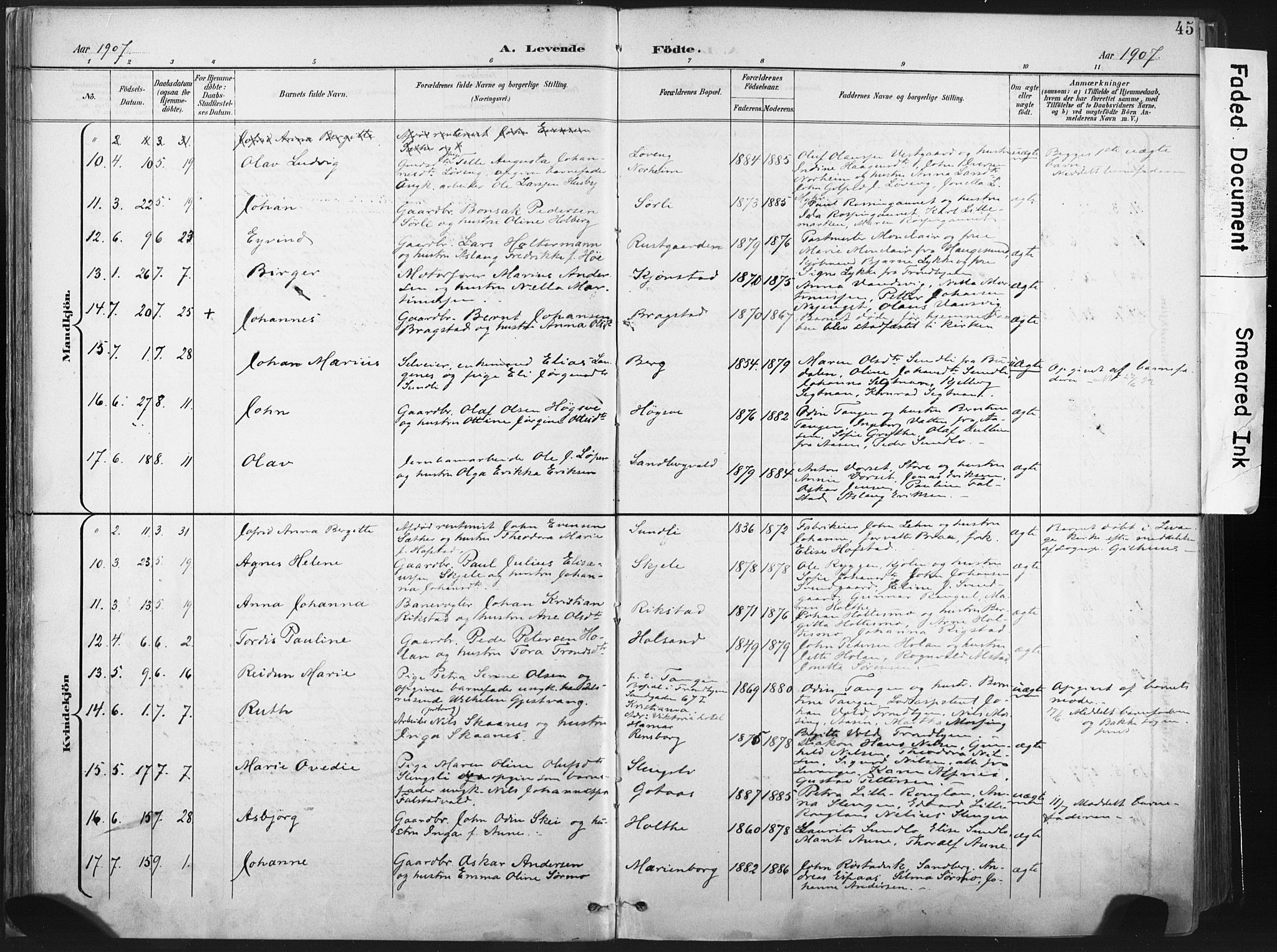 Ministerialprotokoller, klokkerbøker og fødselsregistre - Nord-Trøndelag, AV/SAT-A-1458/717/L0162: Parish register (official) no. 717A12, 1898-1923, p. 45