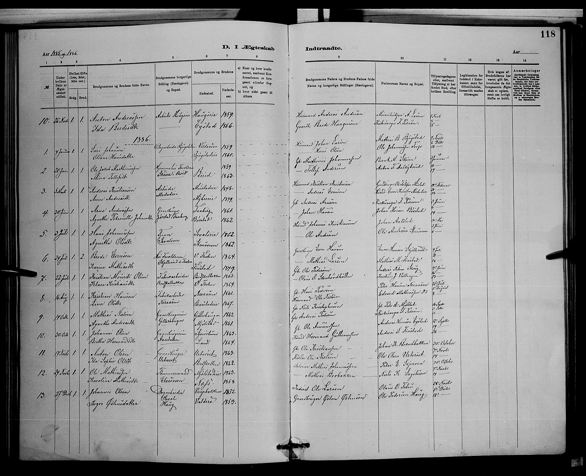 Vardal prestekontor, SAH/PREST-100/H/Ha/Hab/L0008: Parish register (copy) no. 8, 1881-1898, p. 118