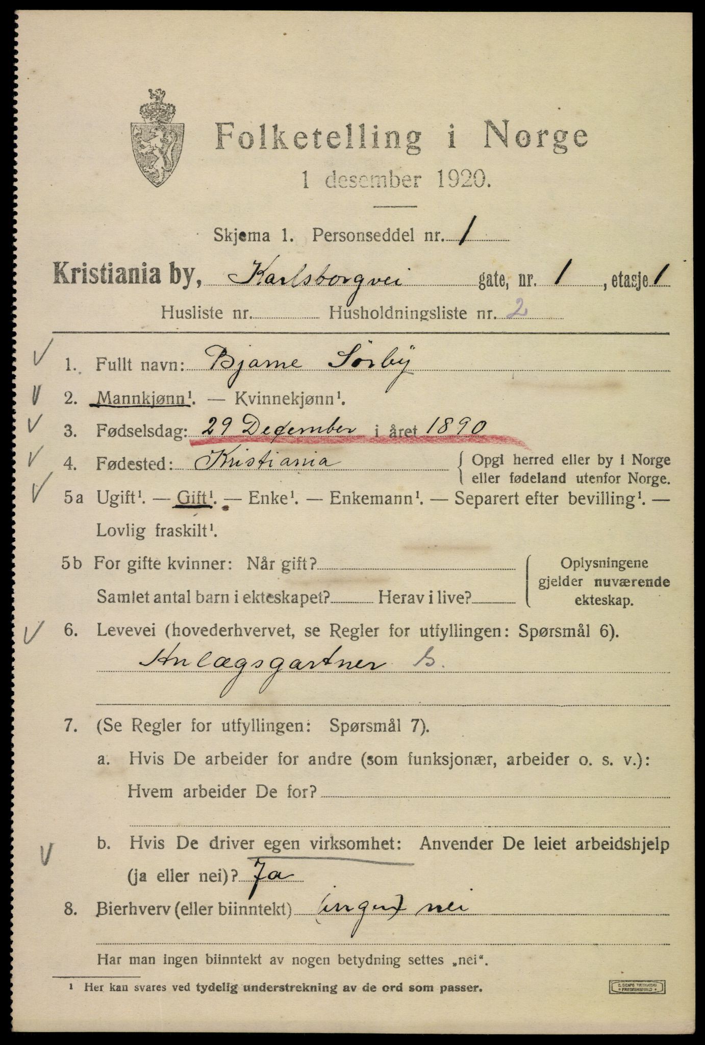 SAO, 1920 census for Kristiania, 1920, p. 329997