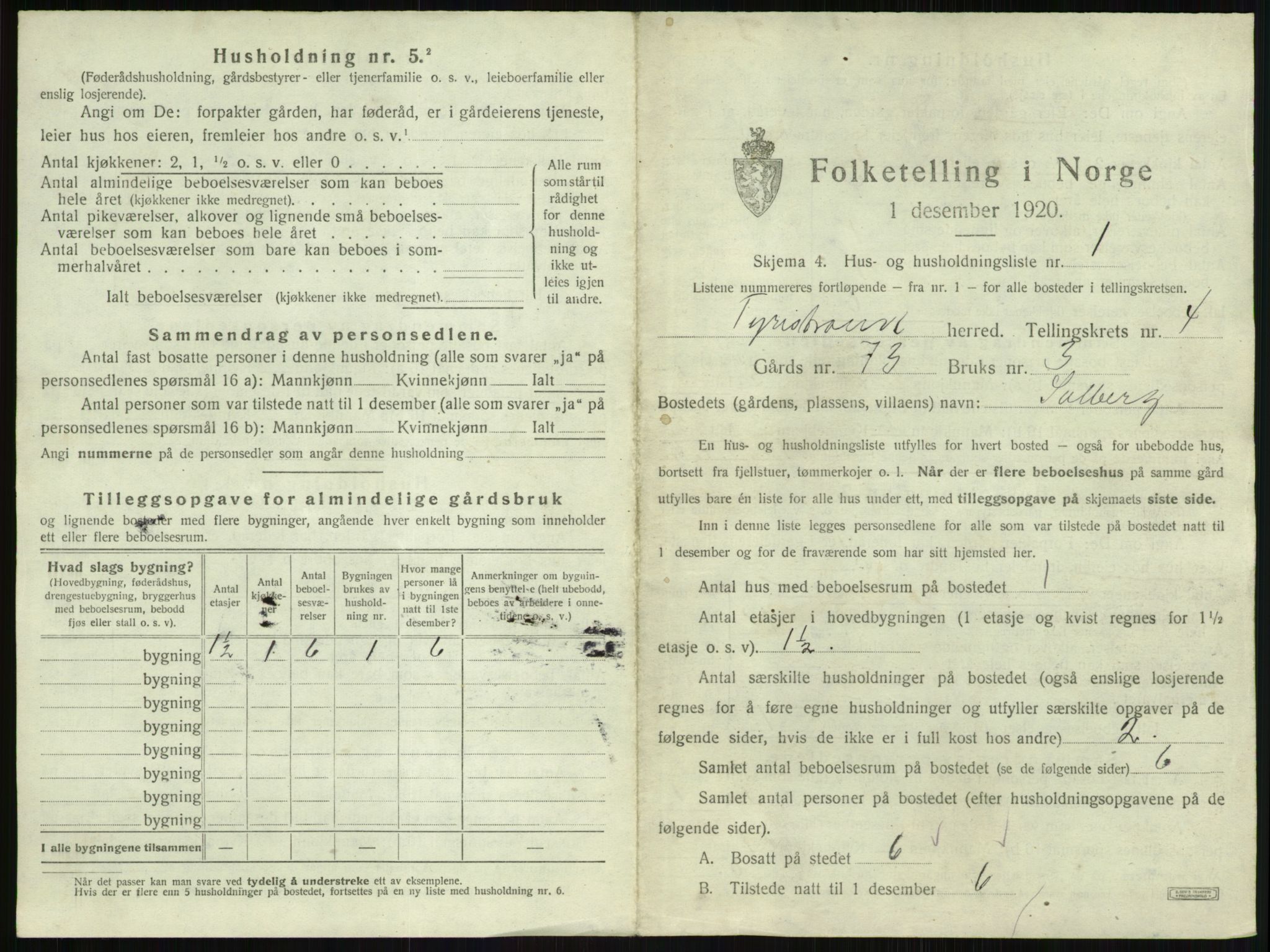 SAKO, 1920 census for Tyristrand, 1920, p. 426