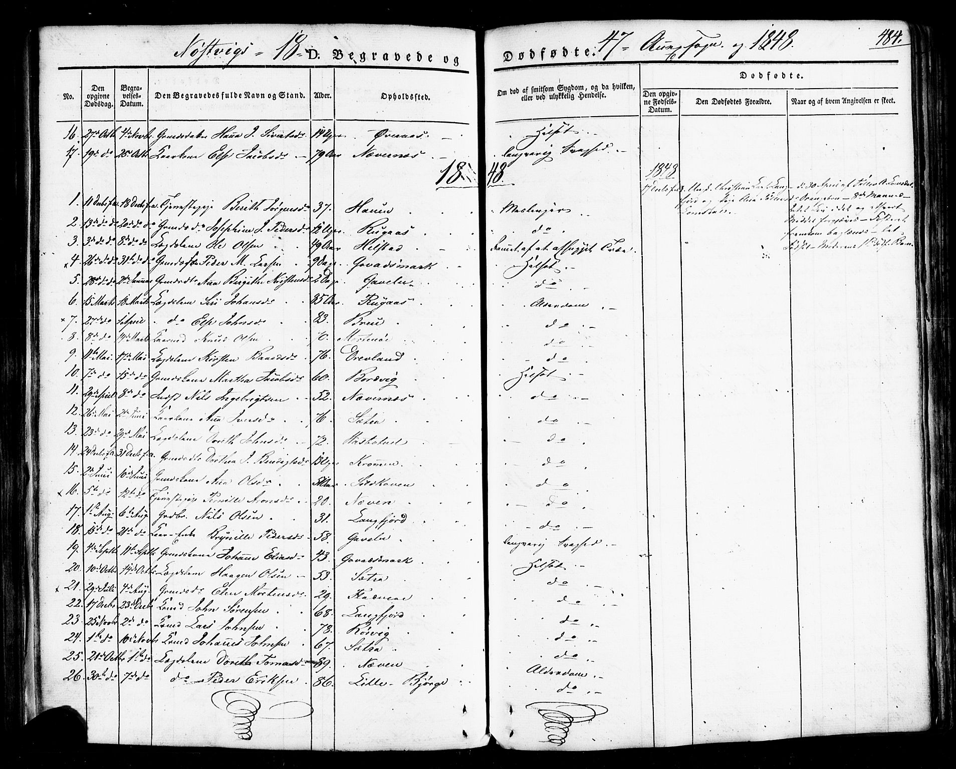 Ministerialprotokoller, klokkerbøker og fødselsregistre - Nordland, AV/SAT-A-1459/814/L0224: Parish register (official) no. 814A05, 1834-1874, p. 484