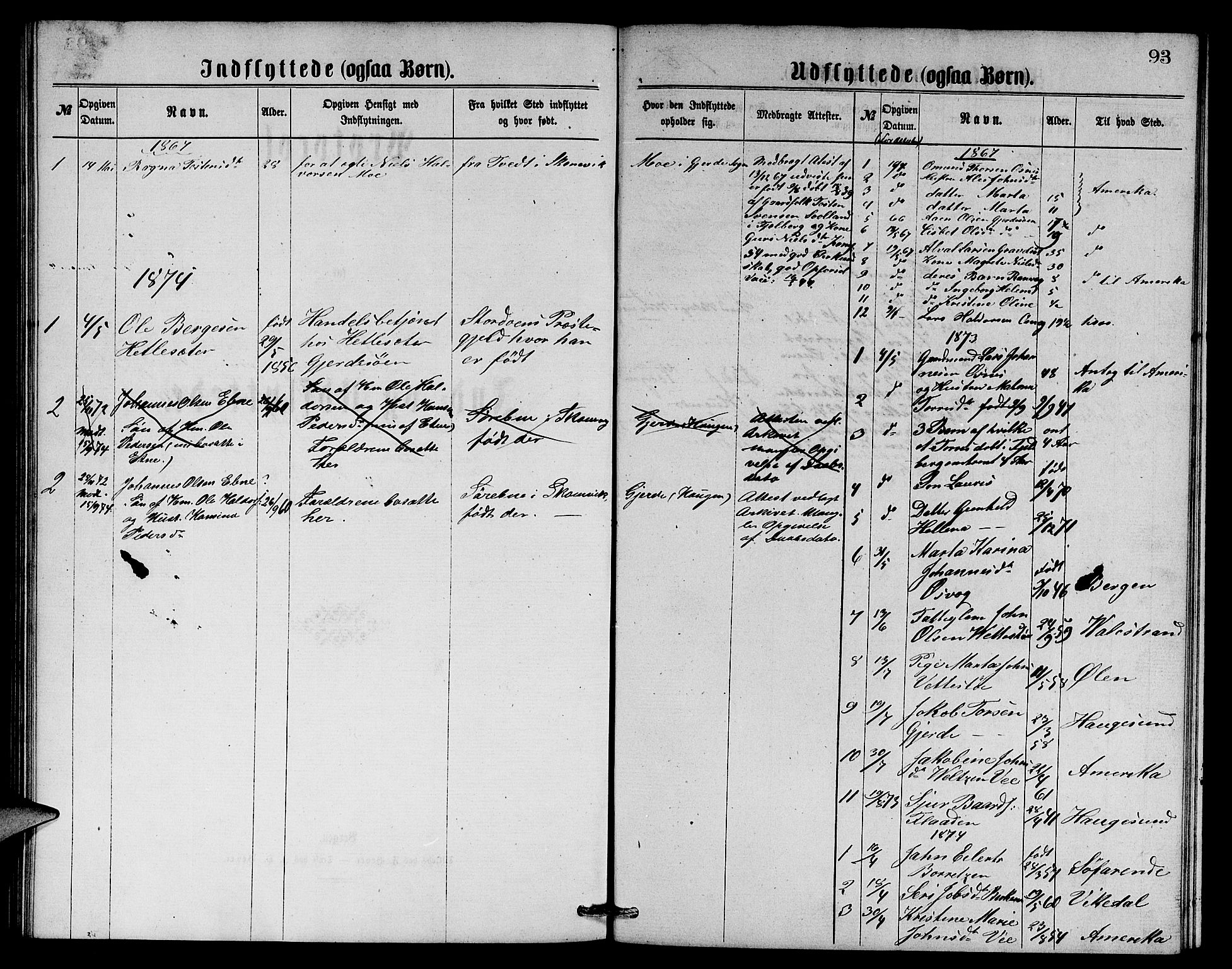 Etne sokneprestembete, SAB/A-75001/H/Hab: Parish register (copy) no. B 3, 1867-1878, p. 93
