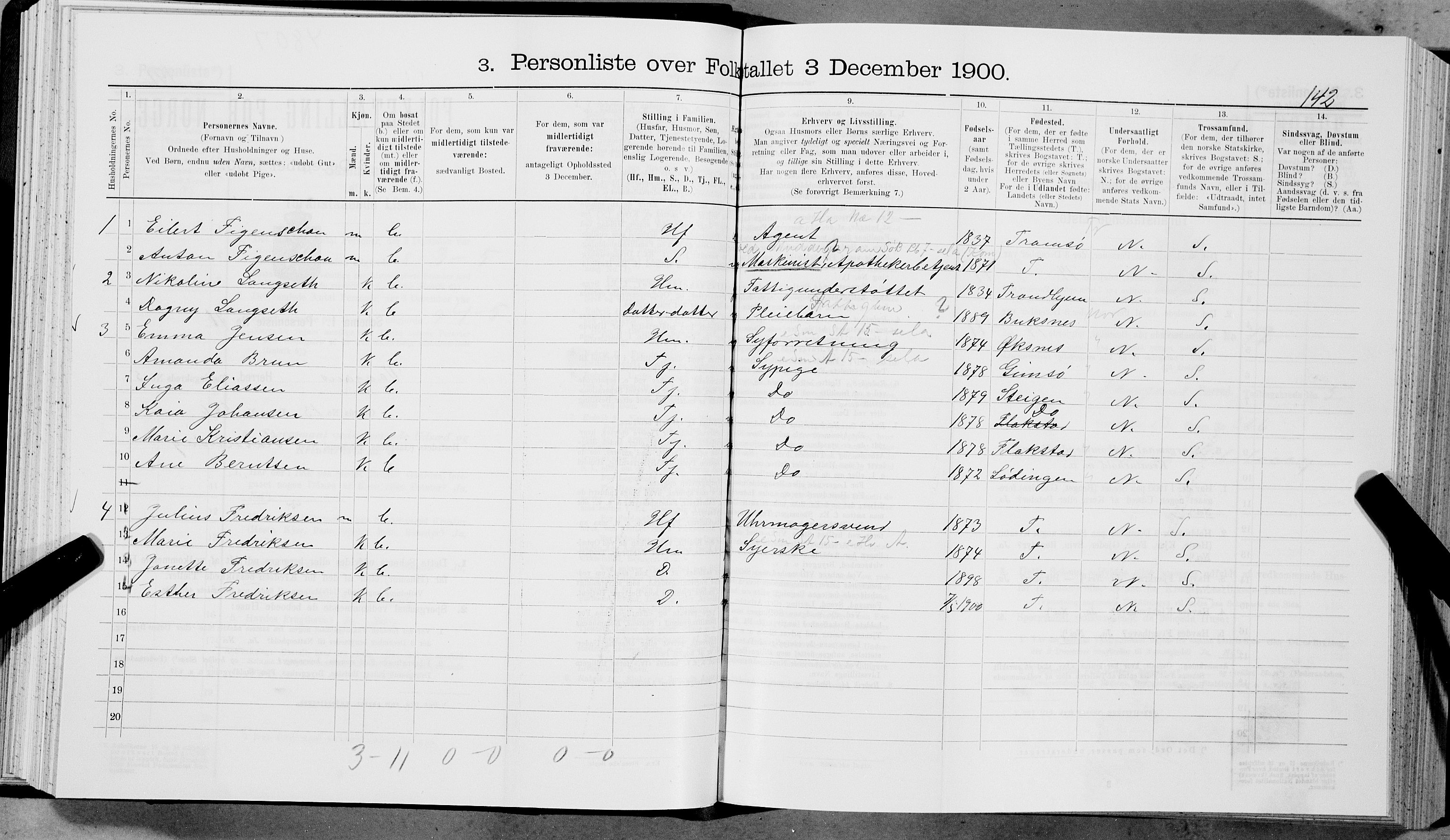 SAT, 1900 census for Vågan, 1900, p. 482