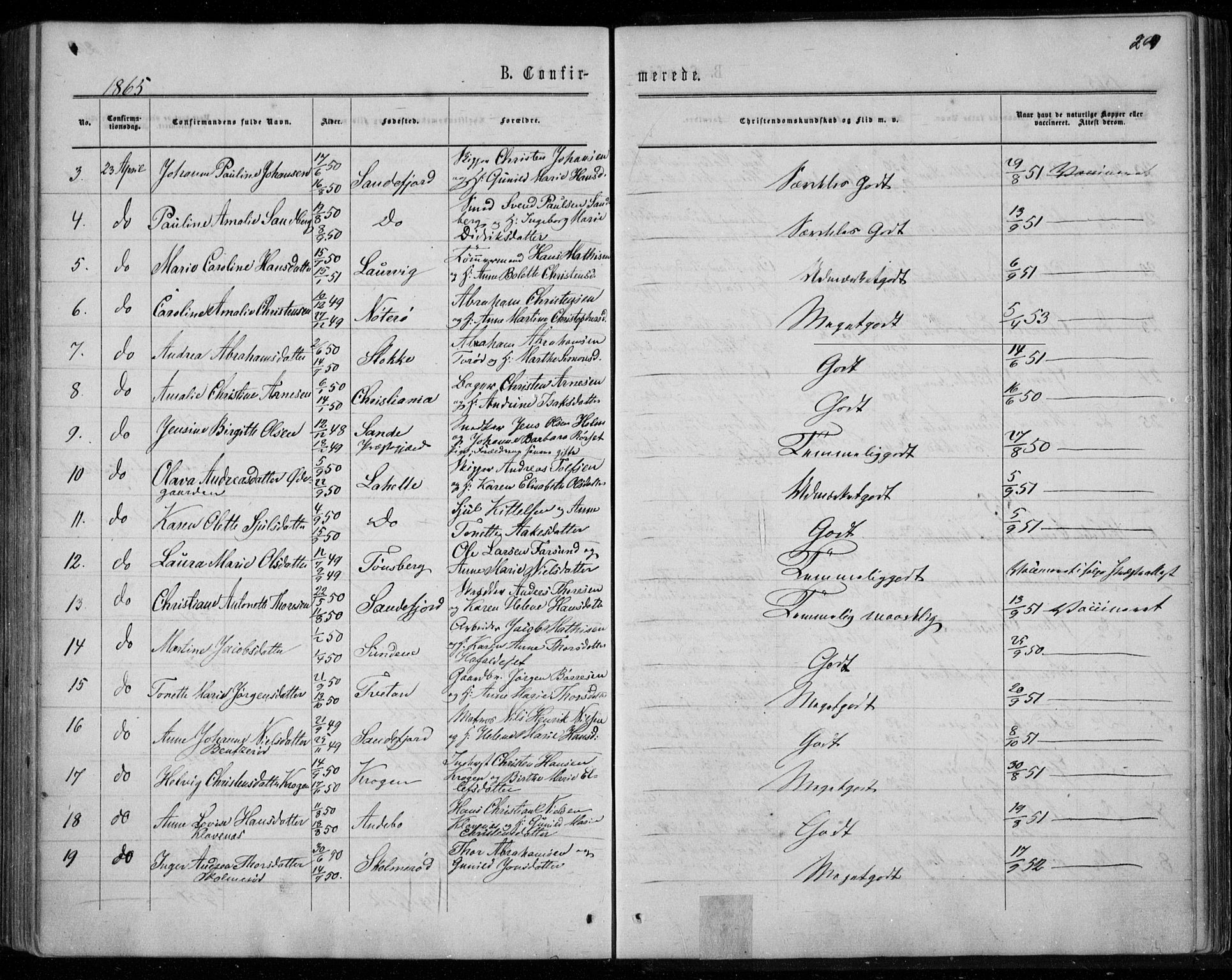 Sandar kirkebøker, SAKO/A-243/F/Fa/L0008: Parish register (official) no. 8, 1862-1871, p. 269