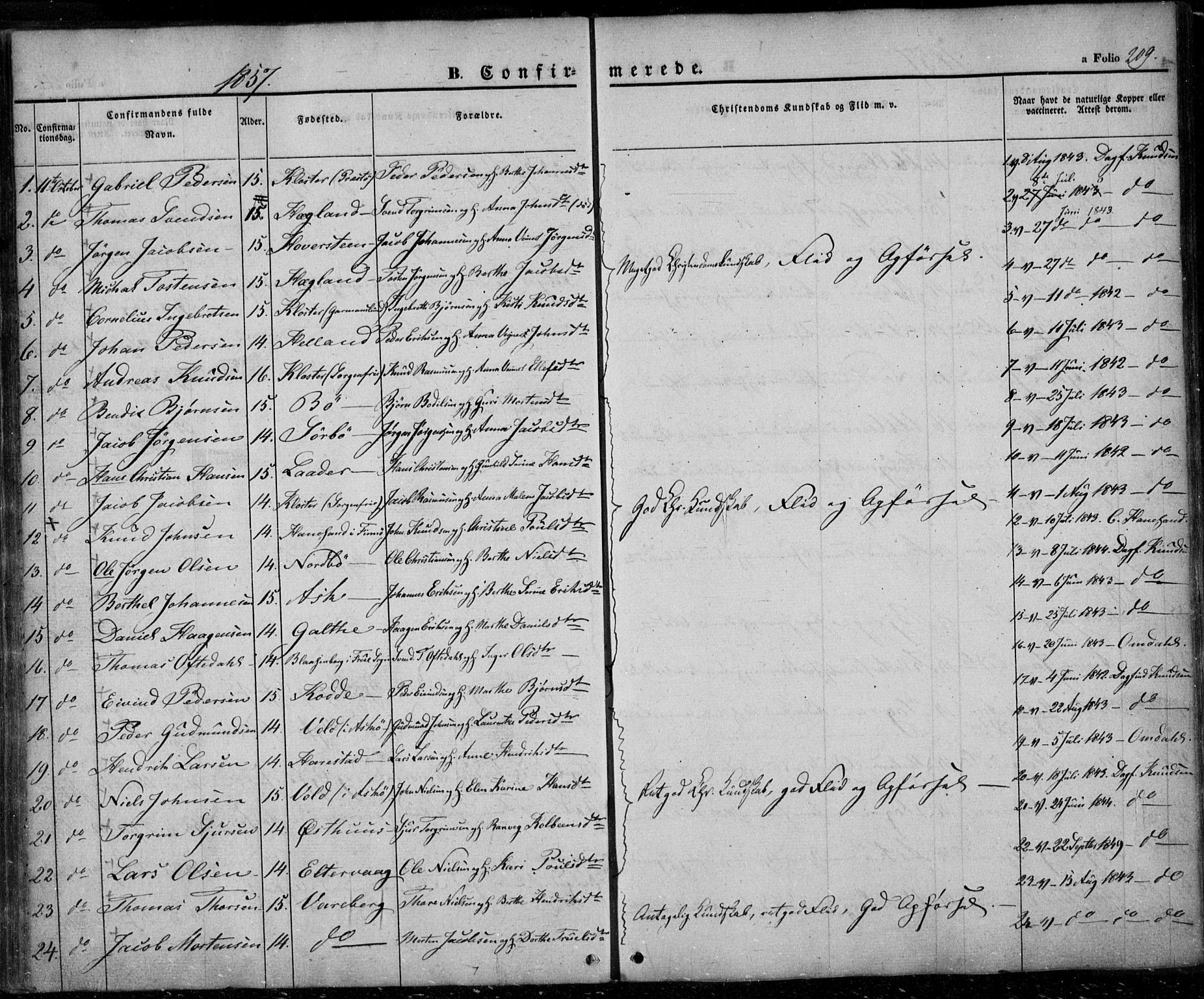 Rennesøy sokneprestkontor, SAST/A -101827/H/Ha/Haa/L0005: Parish register (official) no. A 5, 1838-1859, p. 209