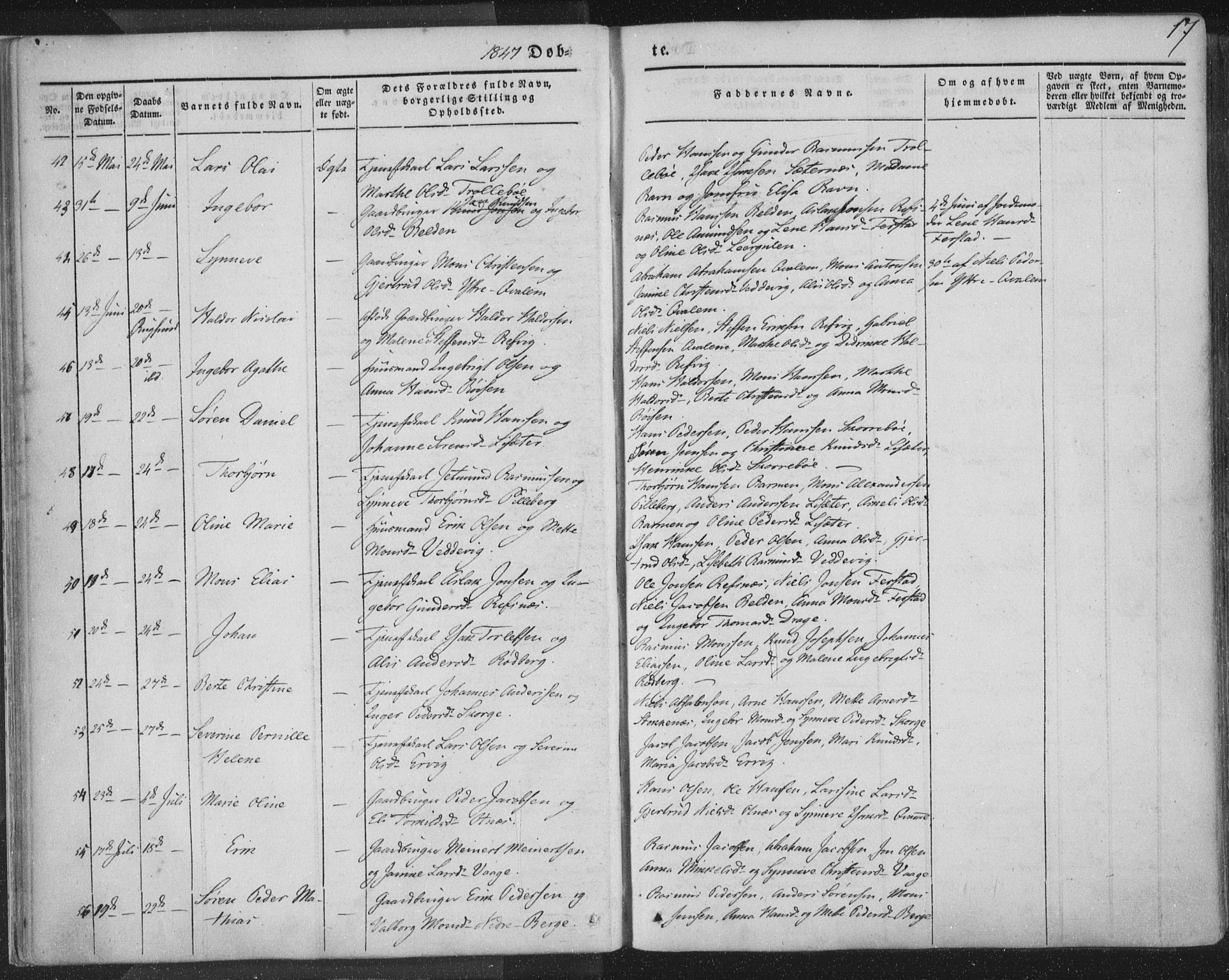 Selje sokneprestembete, SAB/A-99938/H/Ha/Haa/Haaa: Parish register (official) no. A 10, 1844-1858, p. 17