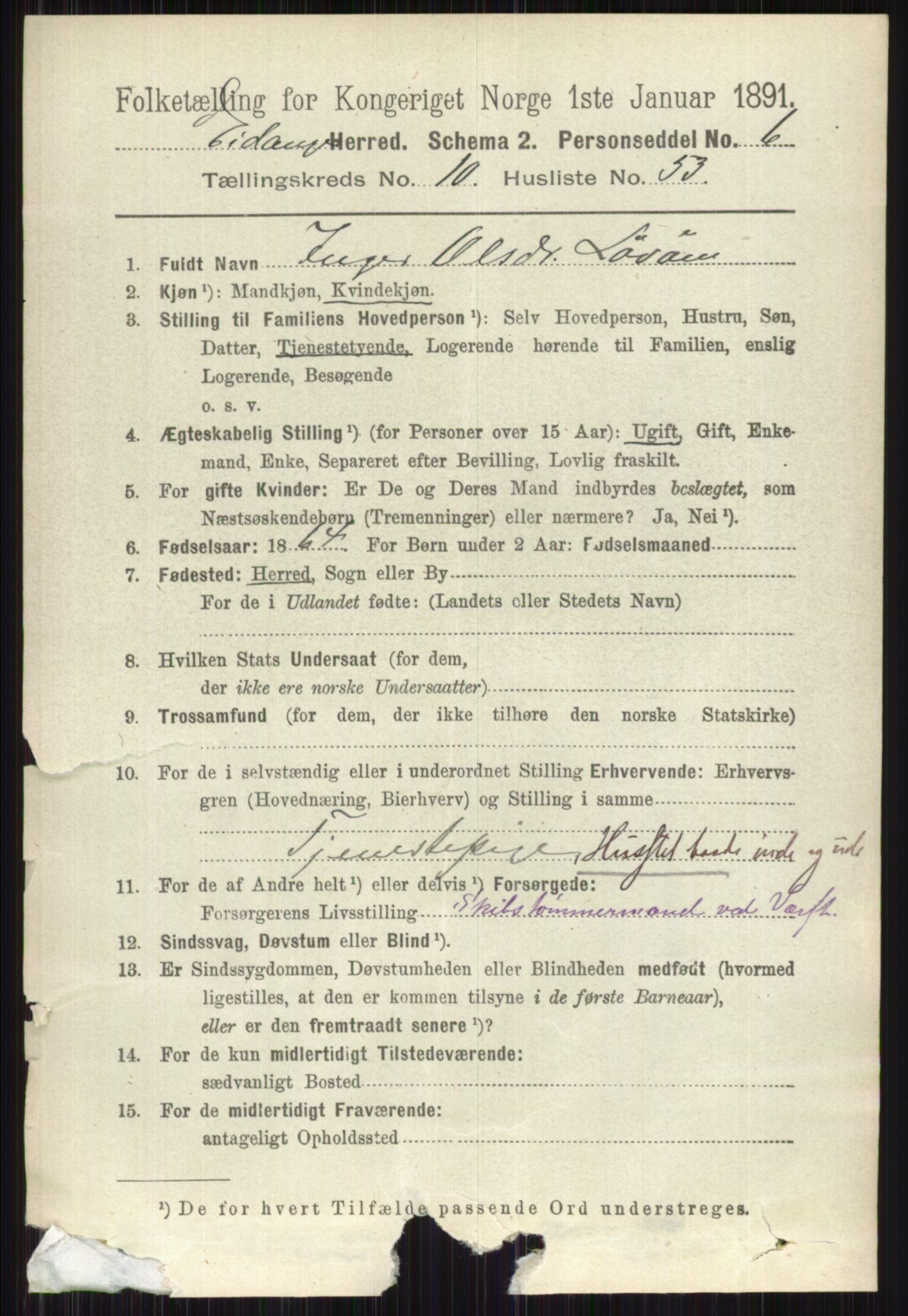 RA, 1891 census for 0813 Eidanger, 1891, p. 4204