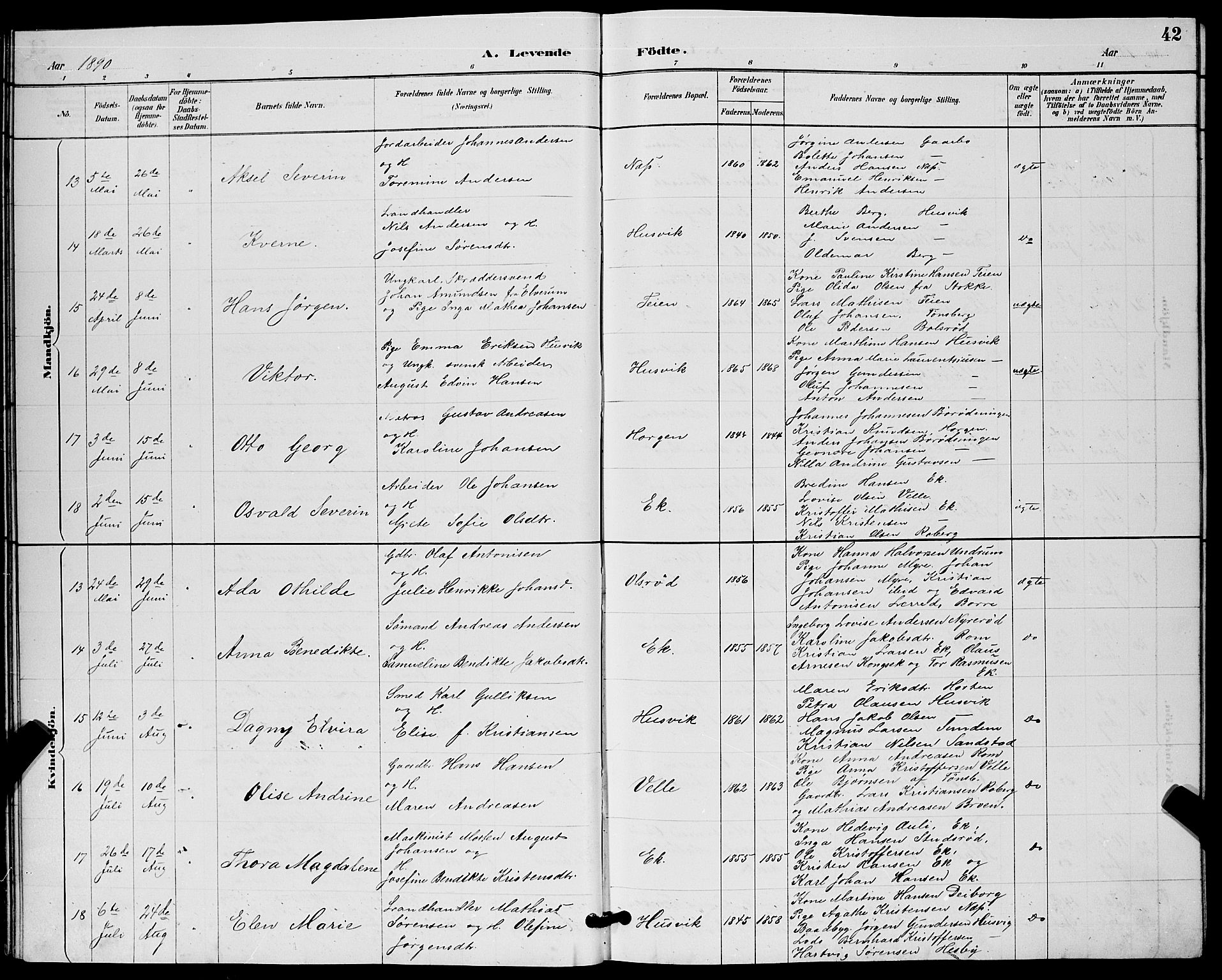 Sem kirkebøker, AV/SAKO-A-5/G/Gb/L0002: Parish register (copy) no. II 2, 1886-1899, p. 42