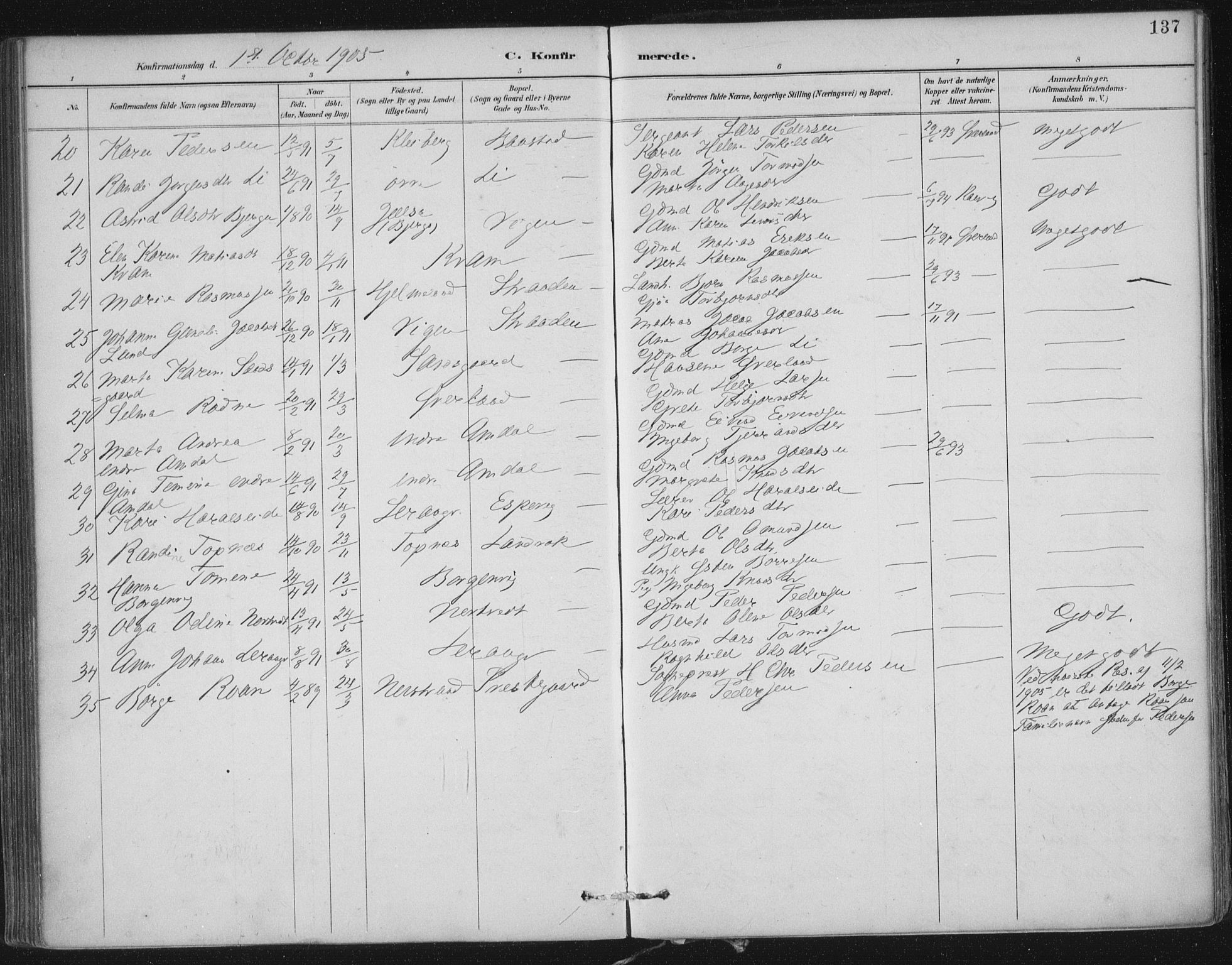 Nedstrand sokneprestkontor, AV/SAST-A-101841/01/IV: Parish register (official) no. A 12, 1887-1915, p. 137