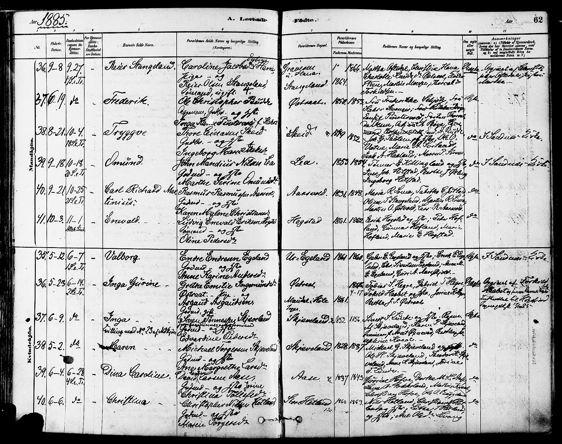 Høyland sokneprestkontor, AV/SAST-A-101799/001/30BA/L0011: Parish register (official) no. A 10, 1878-1888, p. 62