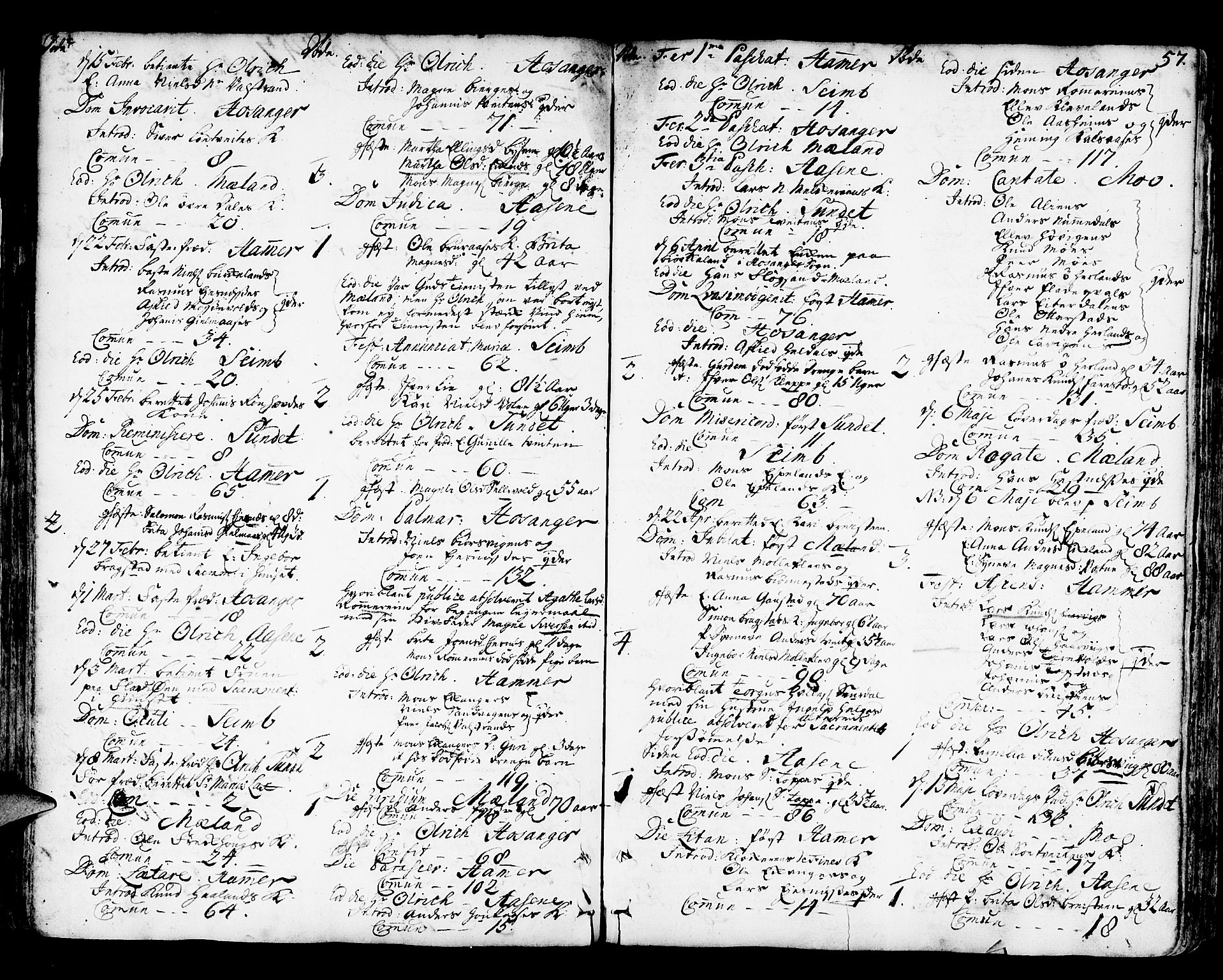 Hamre sokneprestembete, AV/SAB-A-75501/H/Ha/Haa/Haaa/L0005: Parish register (official) no. A 5, 1732-1750, p. 57