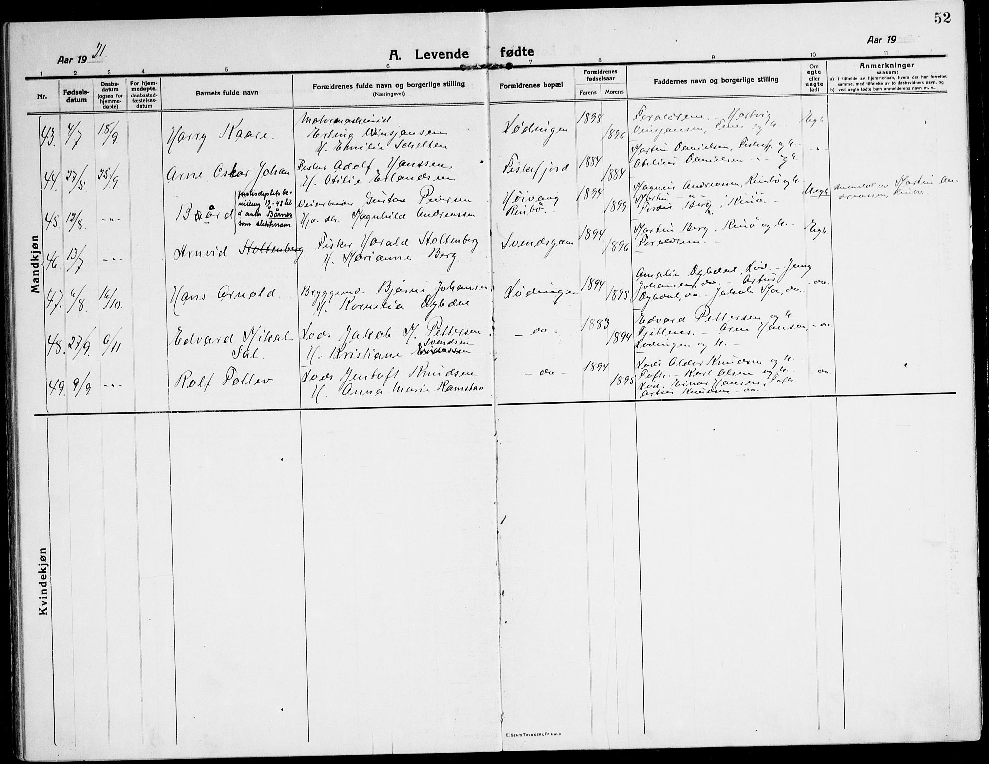 Ministerialprotokoller, klokkerbøker og fødselsregistre - Nordland, AV/SAT-A-1459/872/L1037: Parish register (official) no. 872A12, 1914-1925, p. 52