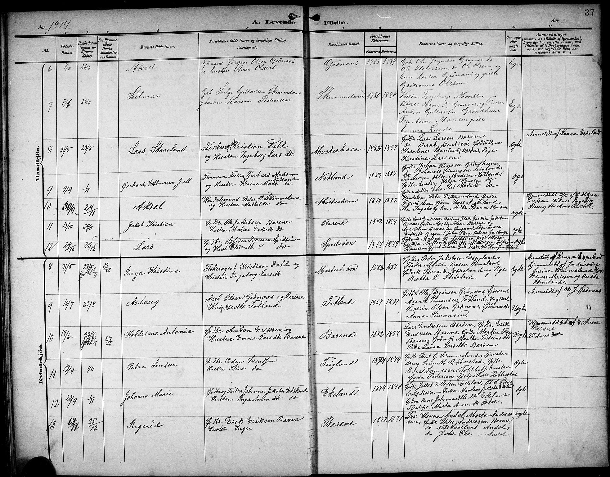 Finnås sokneprestembete, SAB/A-99925/H/Ha/Hab/Haba/L0004: Parish register (copy) no. A 4, 1901-1924, p. 37