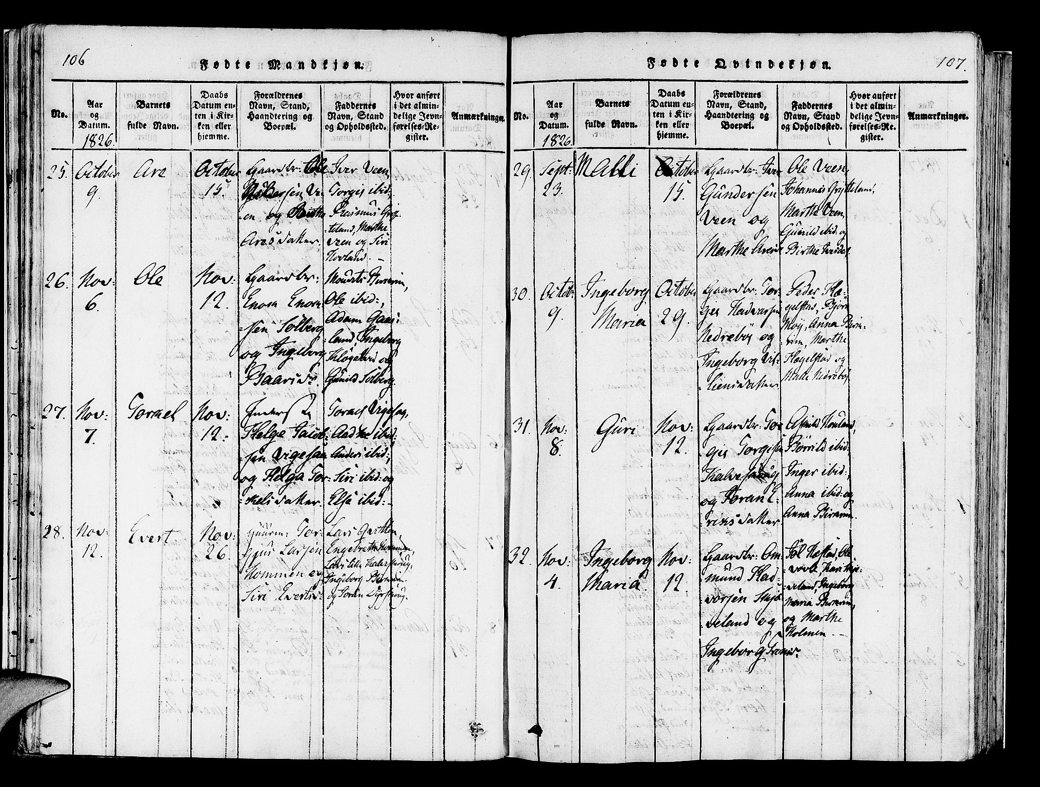 Helleland sokneprestkontor, AV/SAST-A-101810: Parish register (official) no. A 5, 1815-1834, p. 106-107