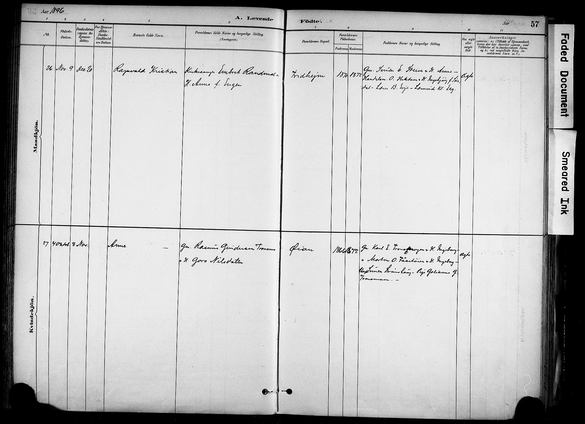 Alvdal prestekontor, SAH/PREST-060/H/Ha/Haa/L0002: Parish register (official) no. 2, 1883-1906, p. 57