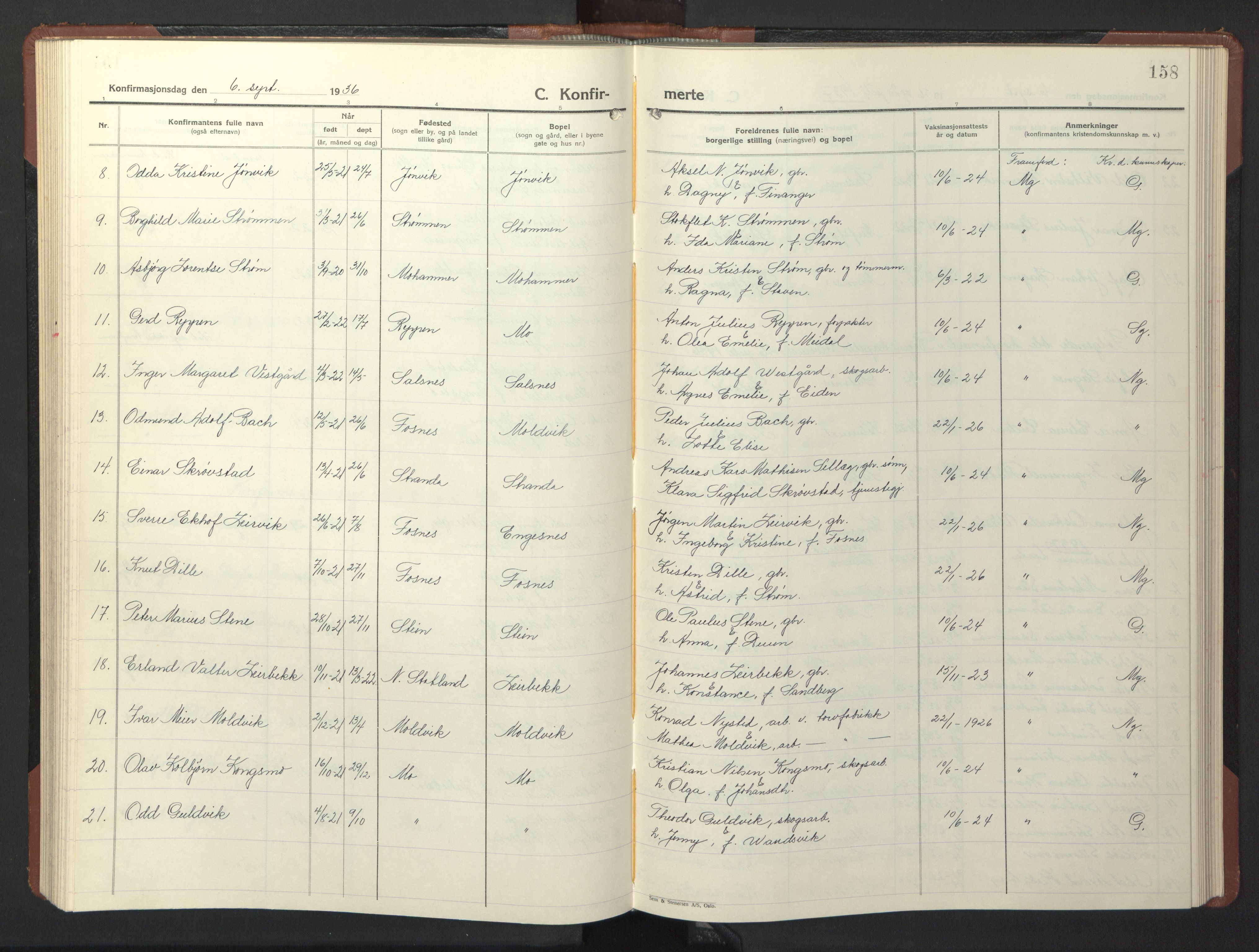Ministerialprotokoller, klokkerbøker og fødselsregistre - Nord-Trøndelag, SAT/A-1458/773/L0625: Parish register (copy) no. 773C01, 1910-1952, p. 158