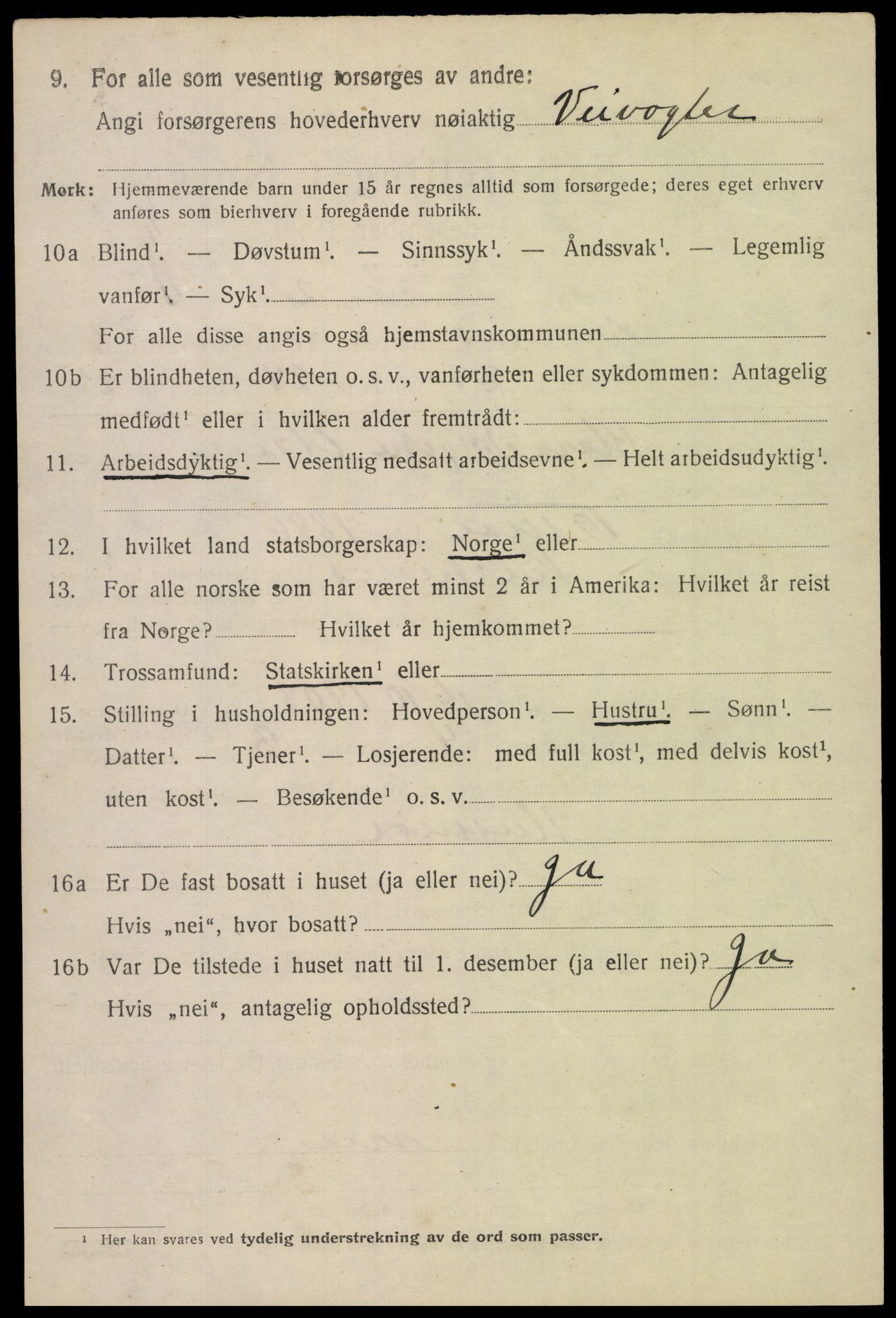 SAK, 1920 census for Birkenes, 1920, p. 3994