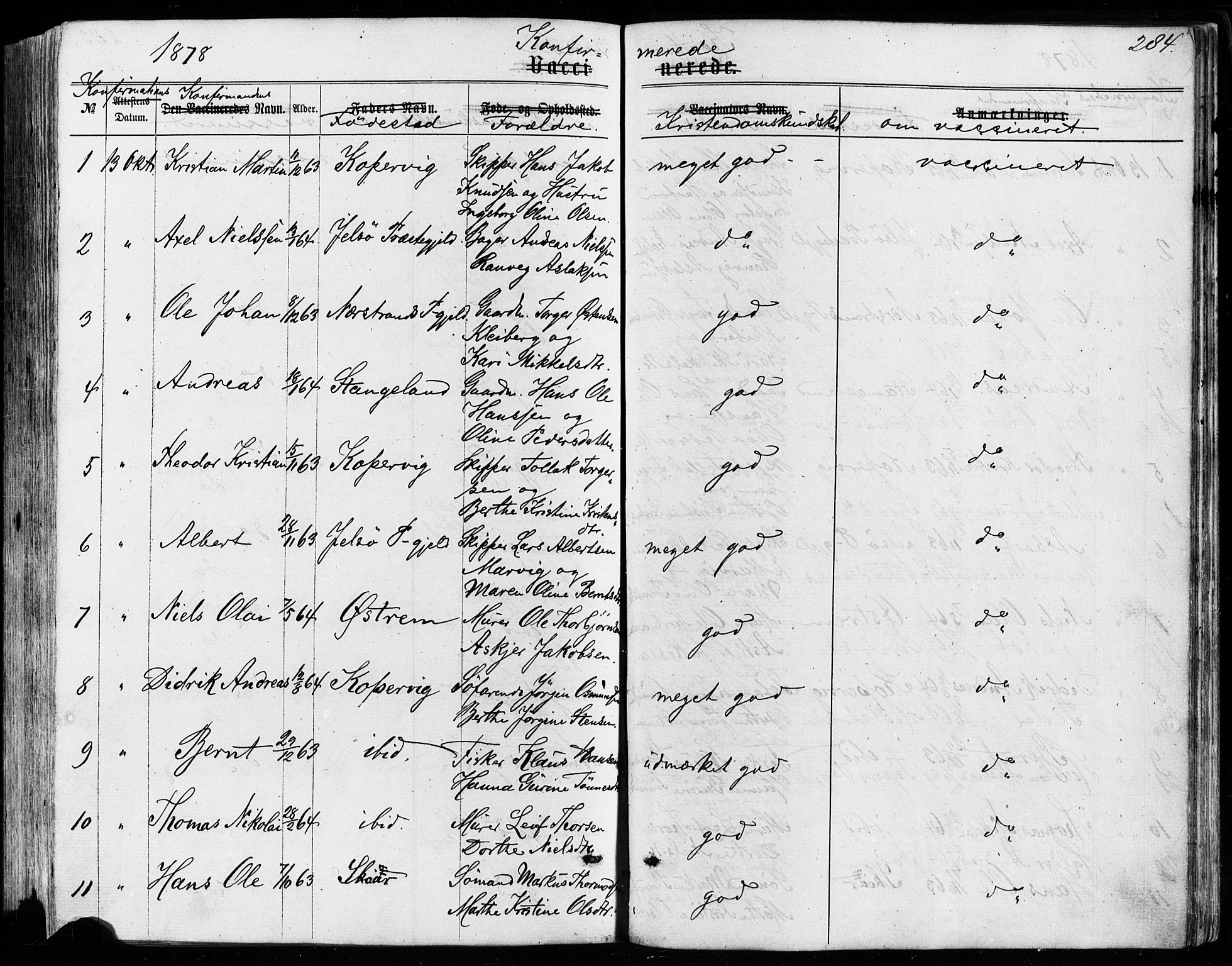 Avaldsnes sokneprestkontor, SAST/A -101851/H/Ha/Haa/L0011: Parish register (official) no. A 11, 1861-1880, p. 284