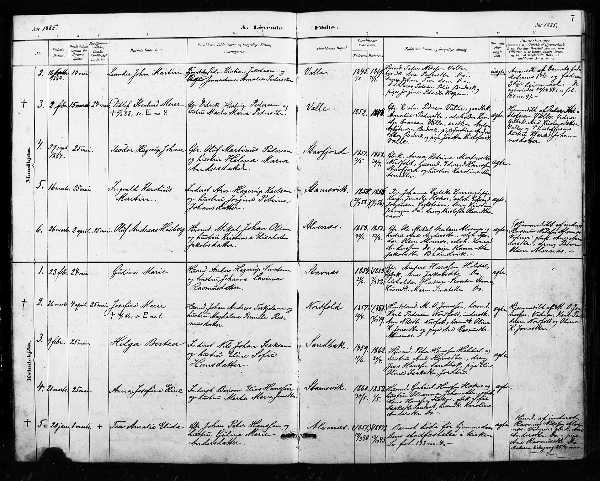 Ministerialprotokoller, klokkerbøker og fødselsregistre - Nordland, AV/SAT-A-1459/858/L0834: Parish register (copy) no. 858C01, 1884-1904, p. 7