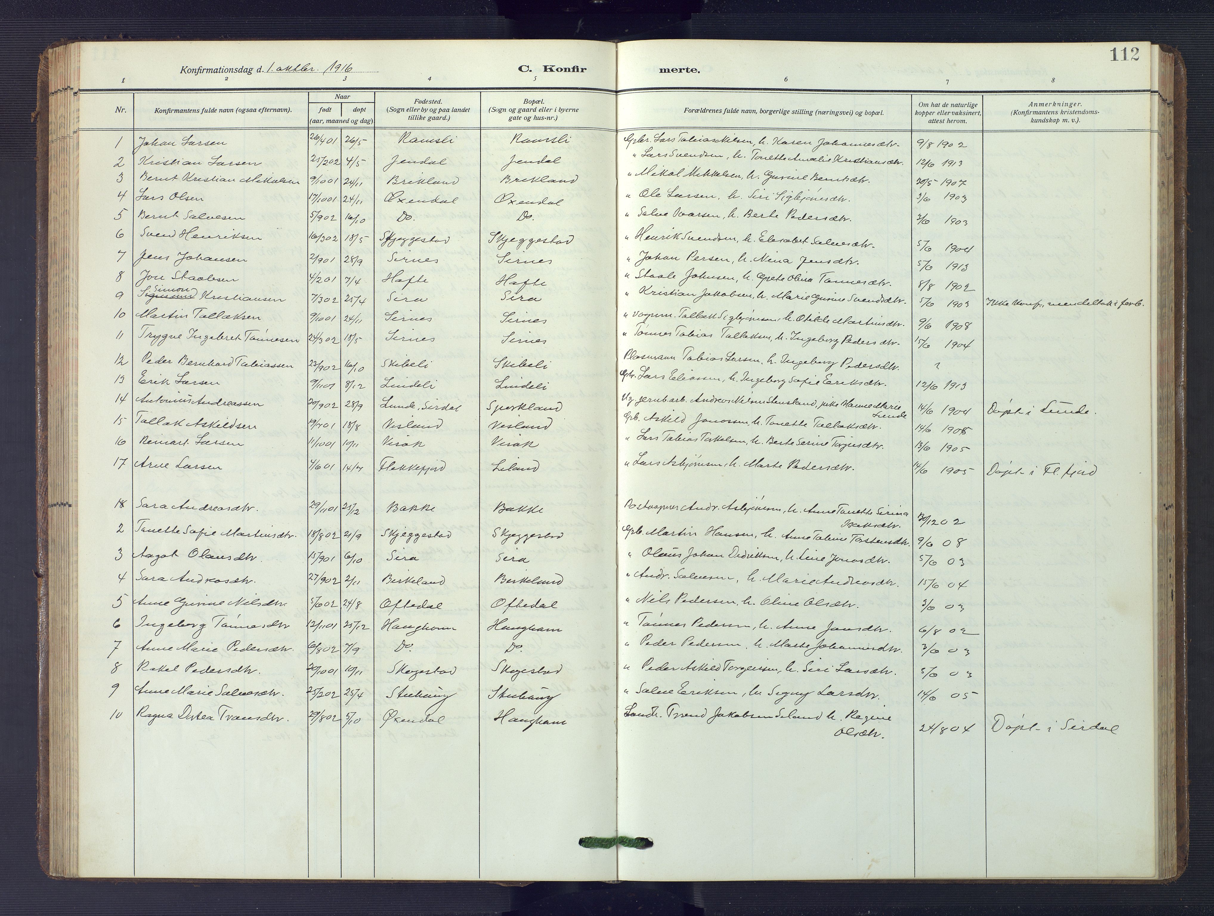 Bakke sokneprestkontor, SAK/1111-0002/F/Fb/Fba/L0004: Parish register (copy) no. B 4, 1911-1946, p. 112
