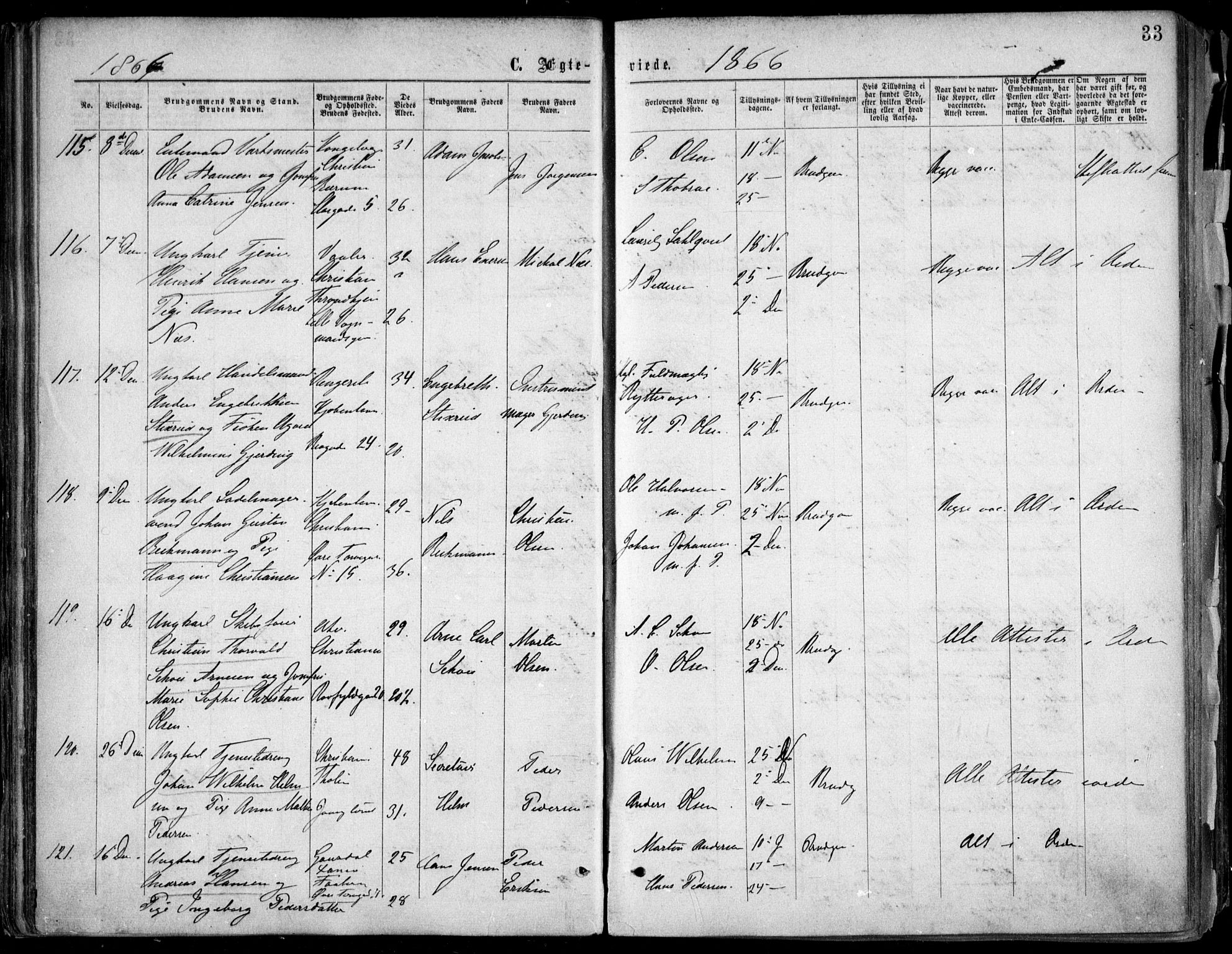 Oslo domkirke Kirkebøker, SAO/A-10752/F/Fa/L0021: Parish register (official) no. 21, 1865-1884, p. 33
