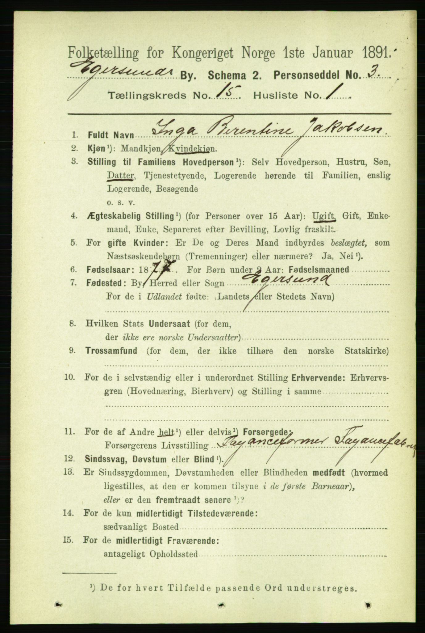 RA, 1891 census for 1101 Egersund, 1891, p. 2796