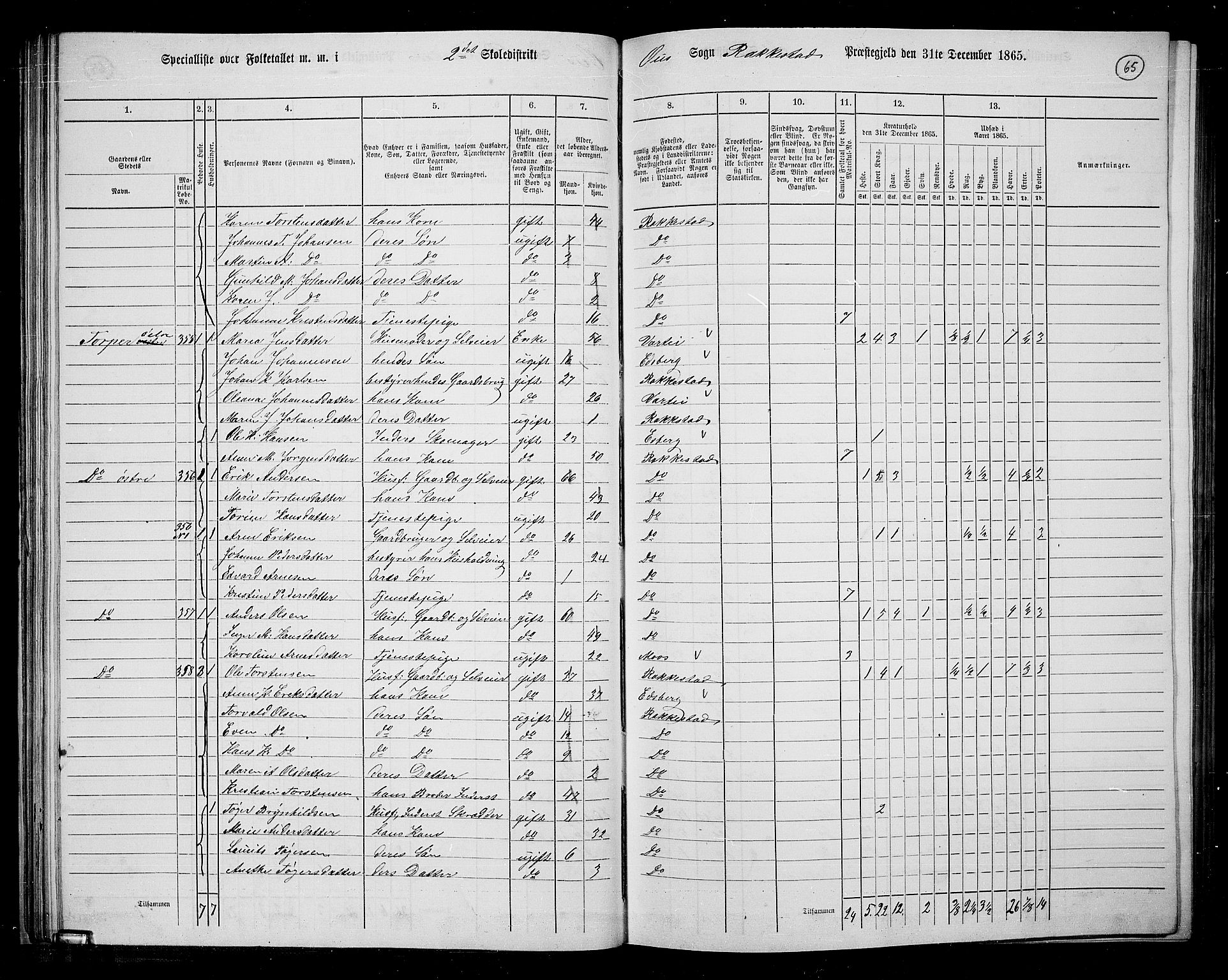 RA, 1865 census for Rakkestad, 1865, p. 64