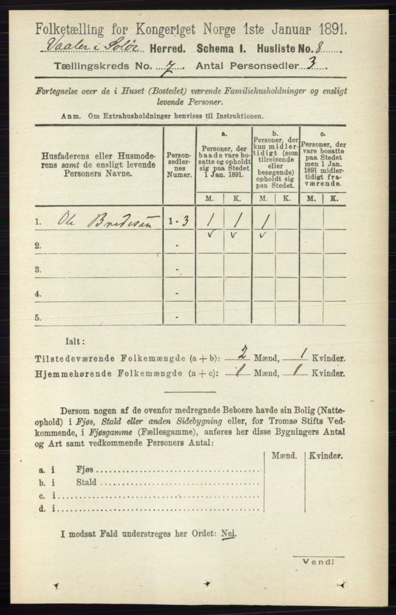 RA, 1891 census for 0426 Våler, 1891, p. 2876